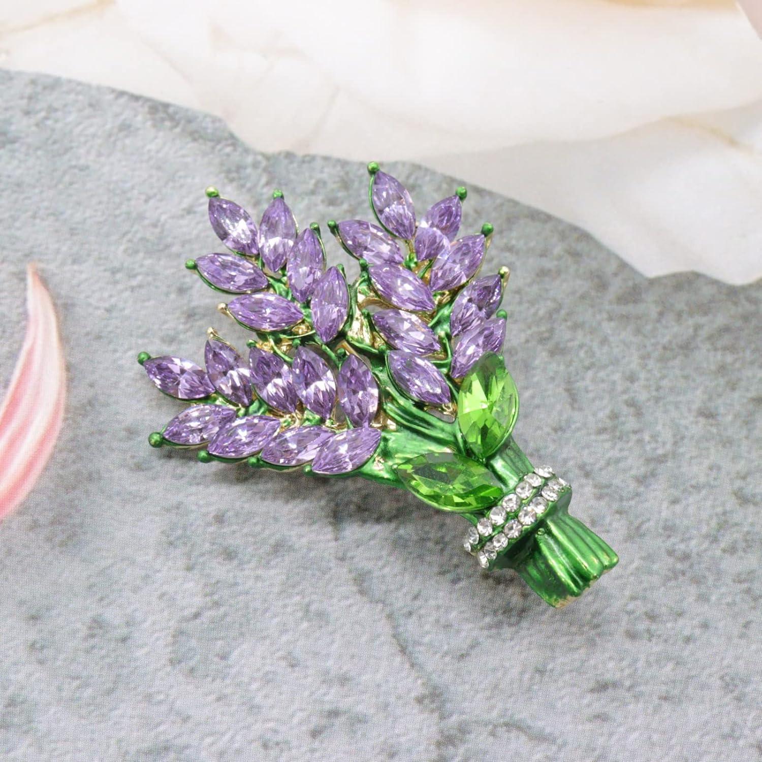 Broche de flor de lavanda con strass para mujeres - 10.9x7.9 cm
