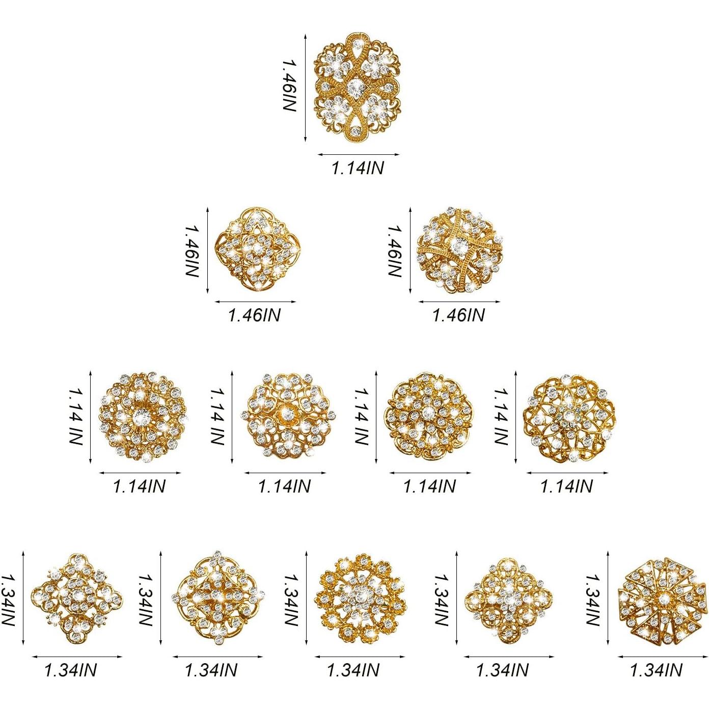 Kit de Broches de Rhinestone Yhsheen 14 Piezas Oro para Boda