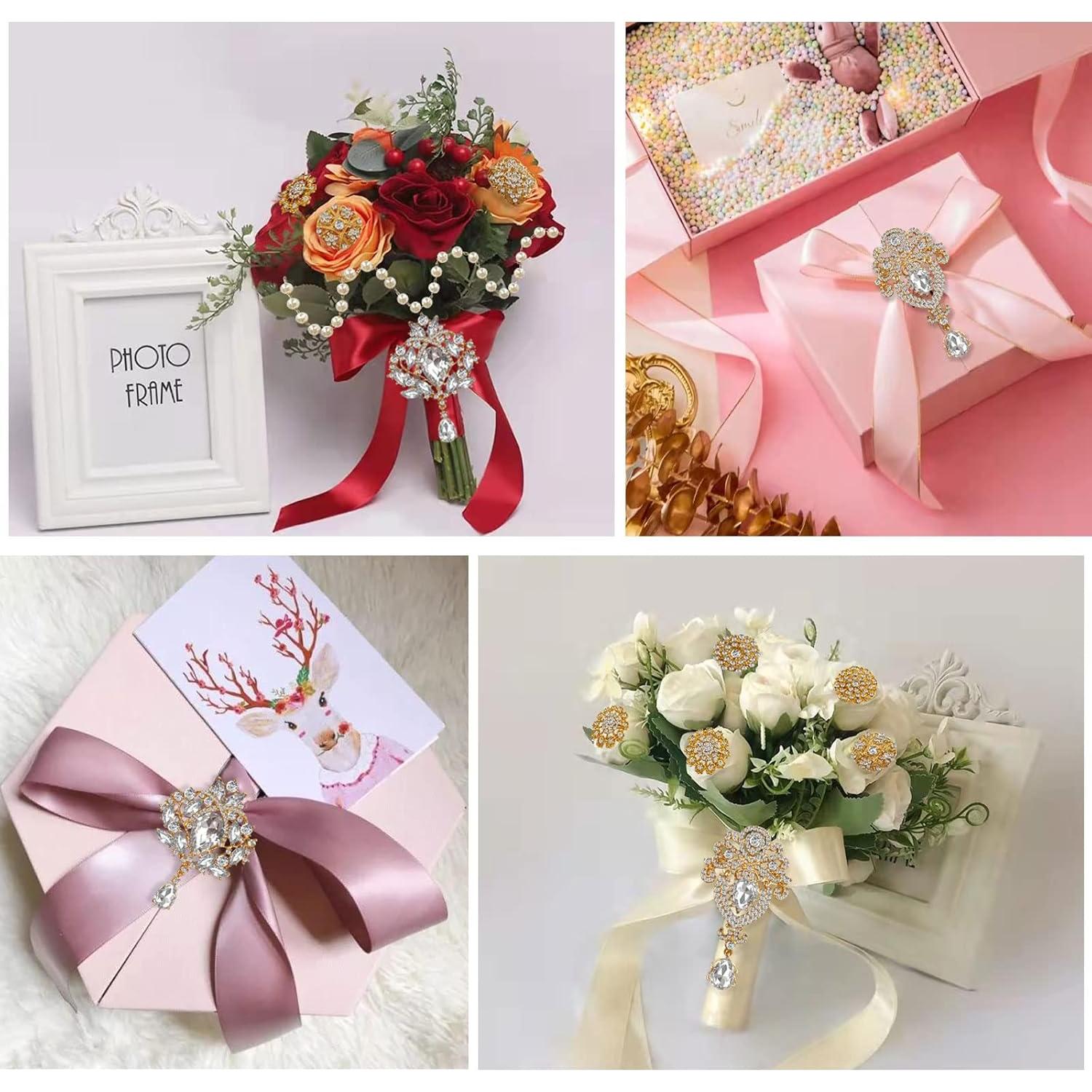 Kit de Broches de Rhinestone Yhsheen 14 Piezas Oro para Boda