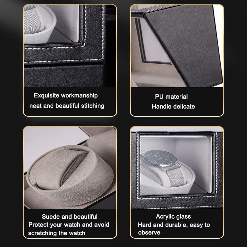 Enrollador de Reloj Automático Ausugar en Cuero Negro y Madera