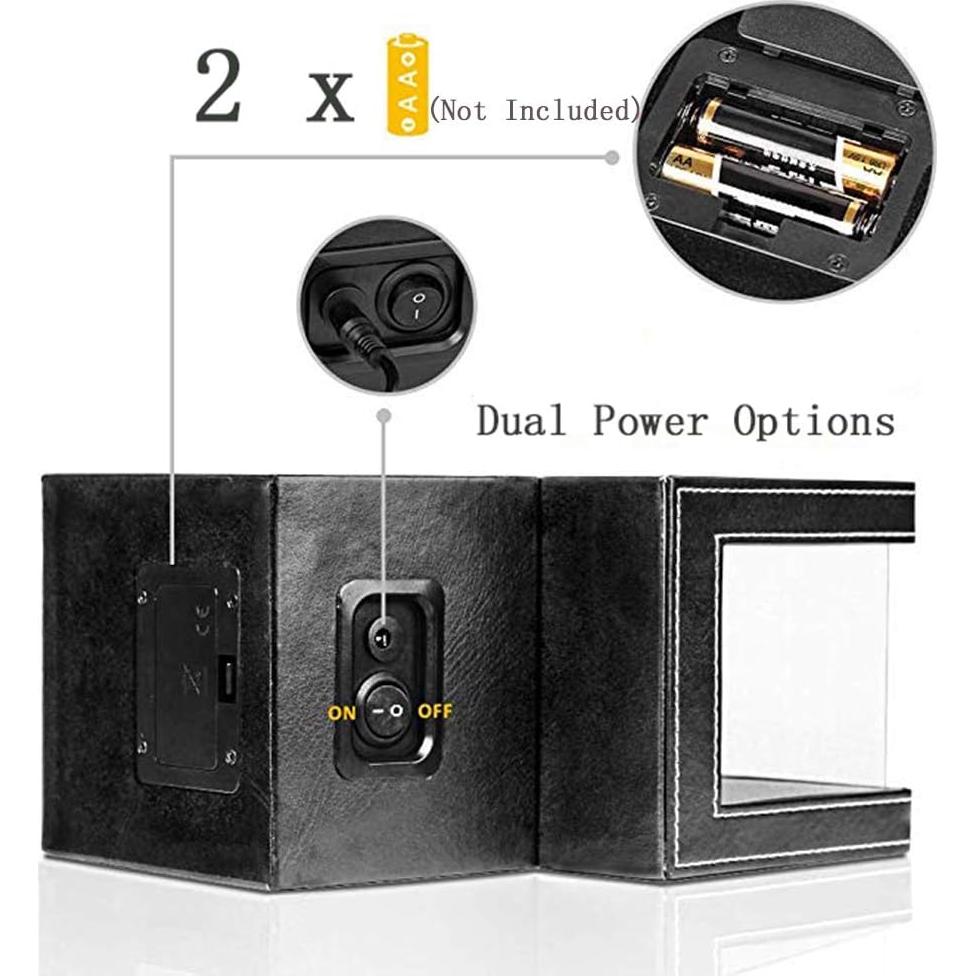 Enrollador de Reloj Automático Ausugar en Cuero Negro y Madera