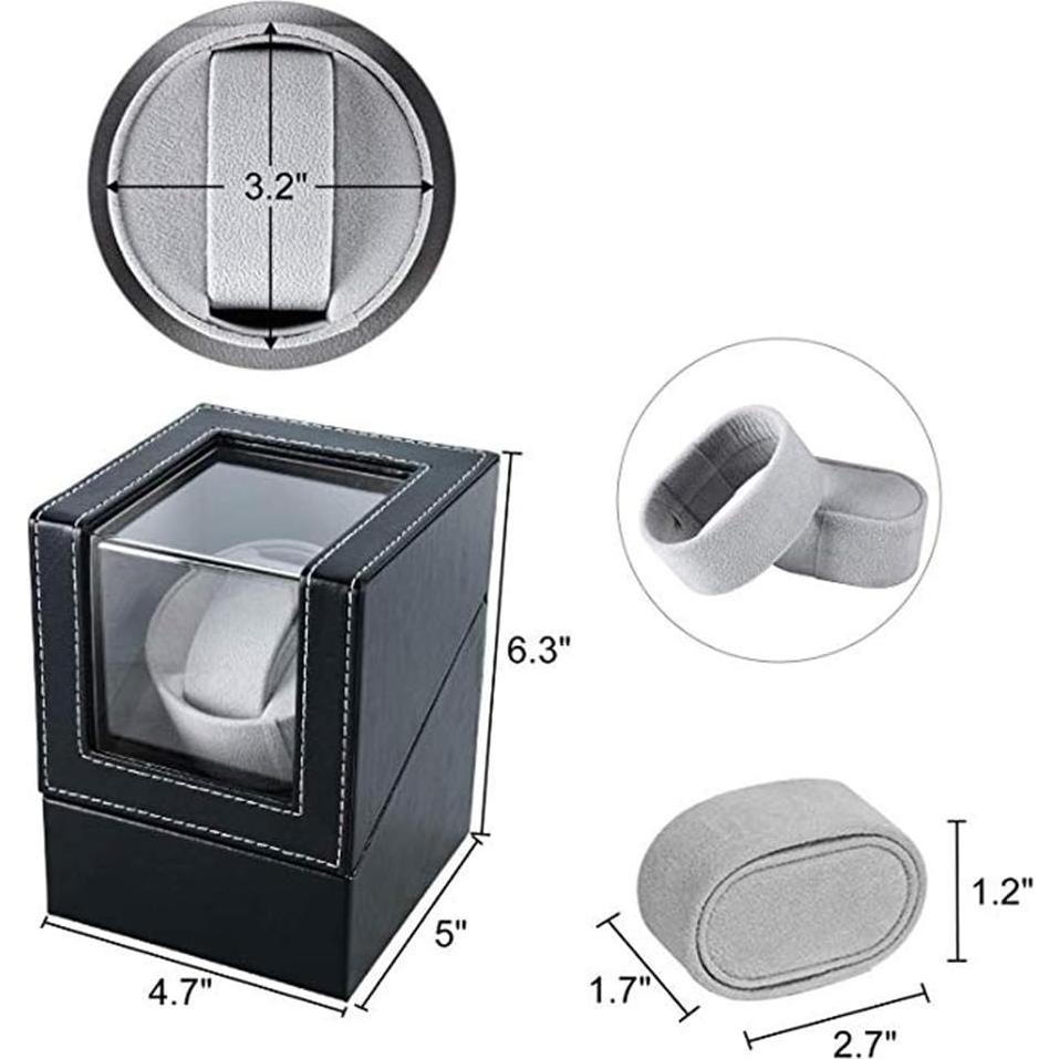 Enrollador de Reloj Automático Ausugar en Cuero Negro y Madera