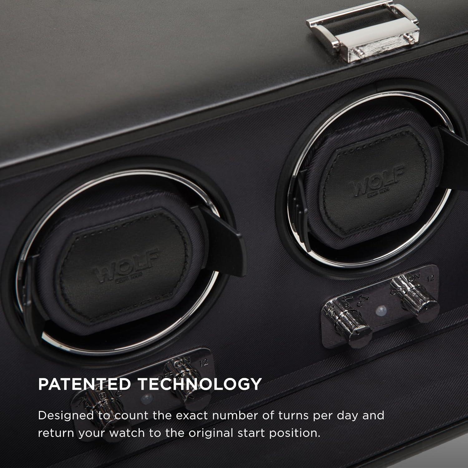 Enrollador de Relojes WOLF Heritage 3 Piezas Negro Cuero Vegano