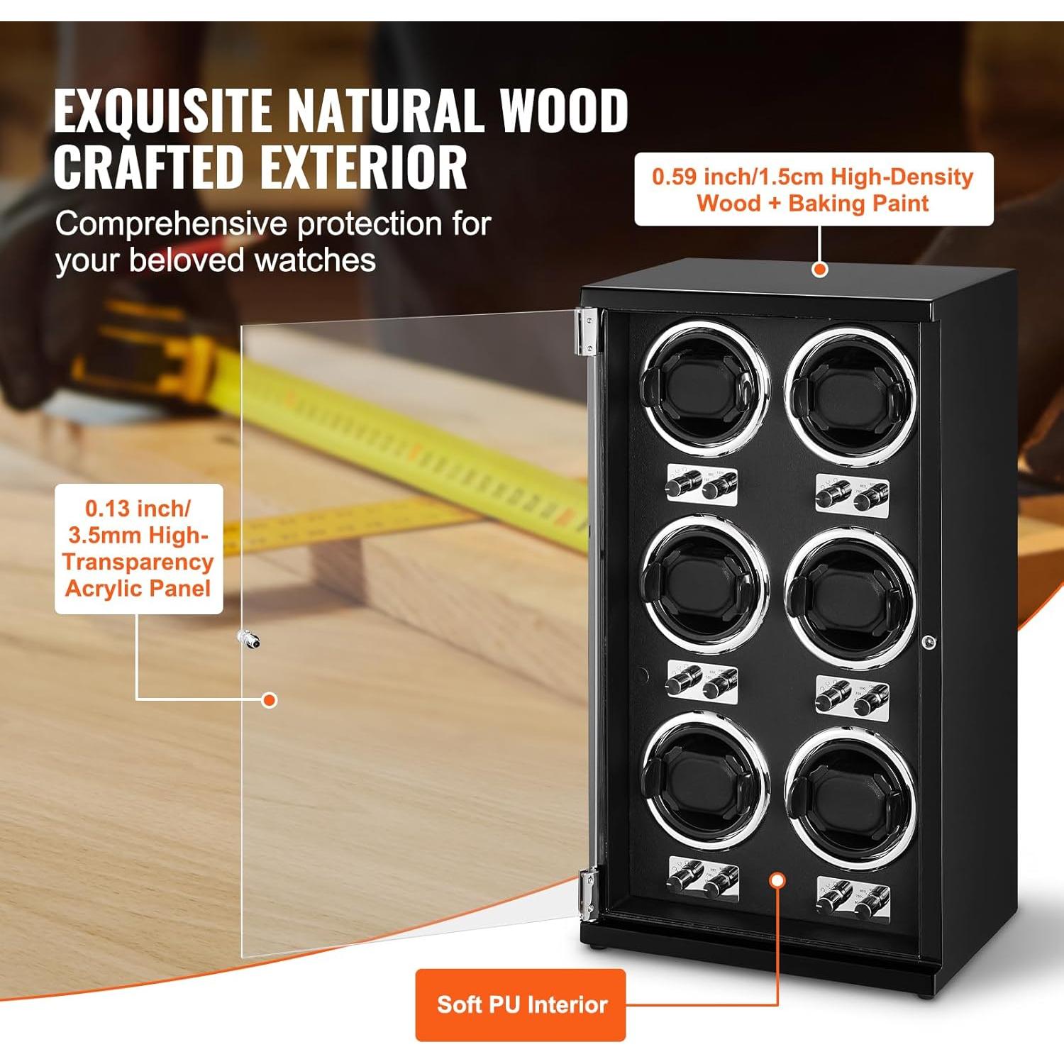 Reloj Winder VEVOR para 6 Relojes Automáticos, Motor Silencioso