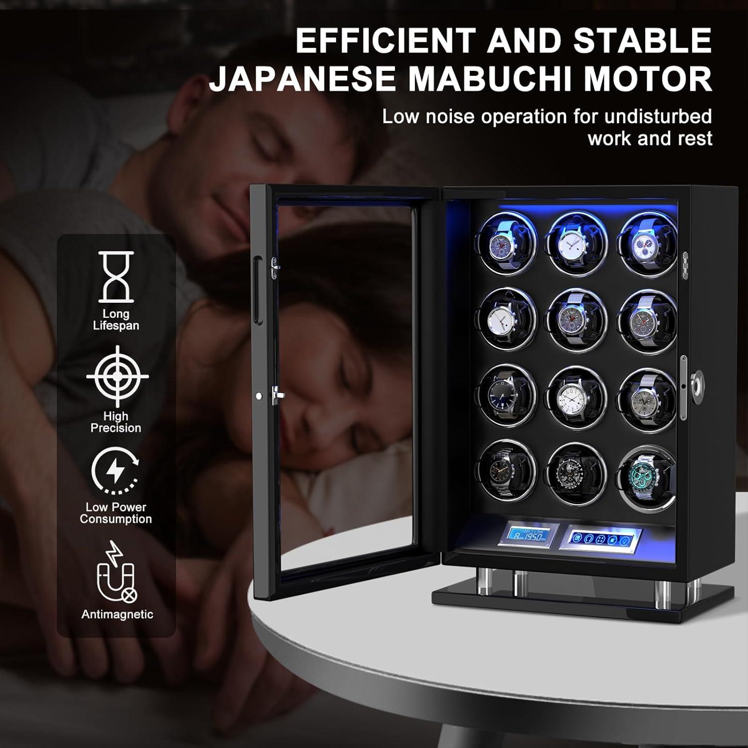 DUKWIN Winder para 12 Relojes Automáticos con Huella Dactilar