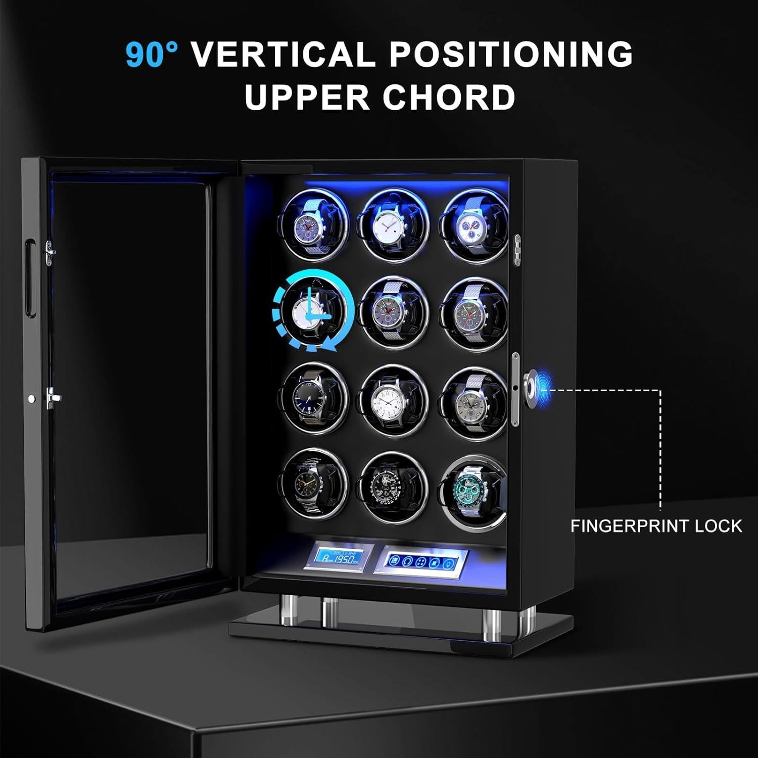 DUKWIN Winder para 12 Relojes Automáticos con Huella Dactilar