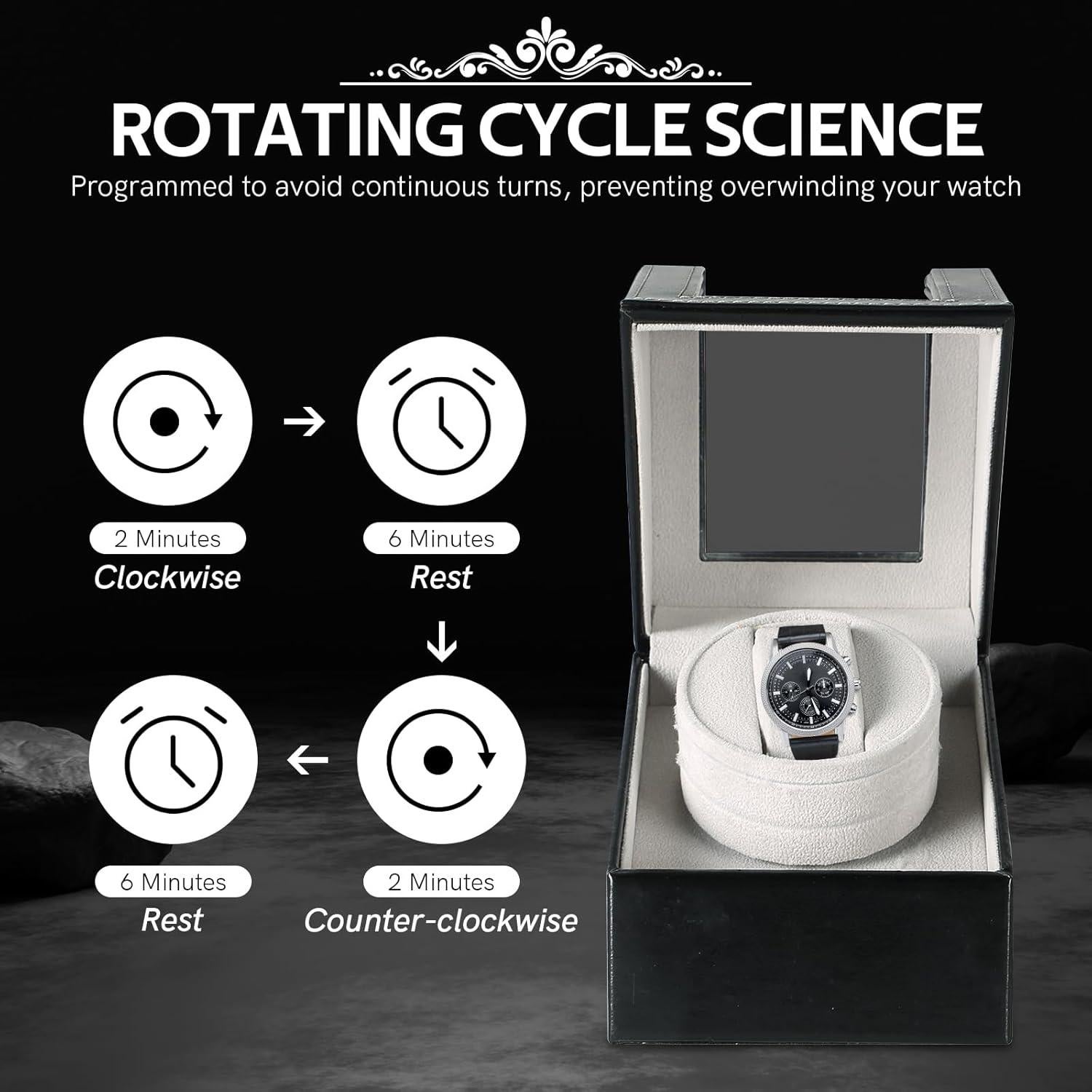 Reloj Winder MYFULLY Individual en Cuero Negro con Motor Silencioso