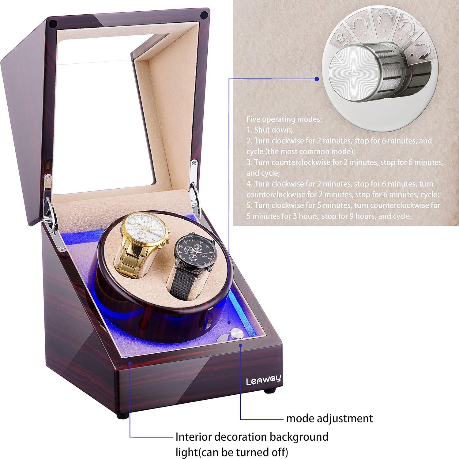 Winder Automático de Reloj Lenway 4 Modos Silencioso LED