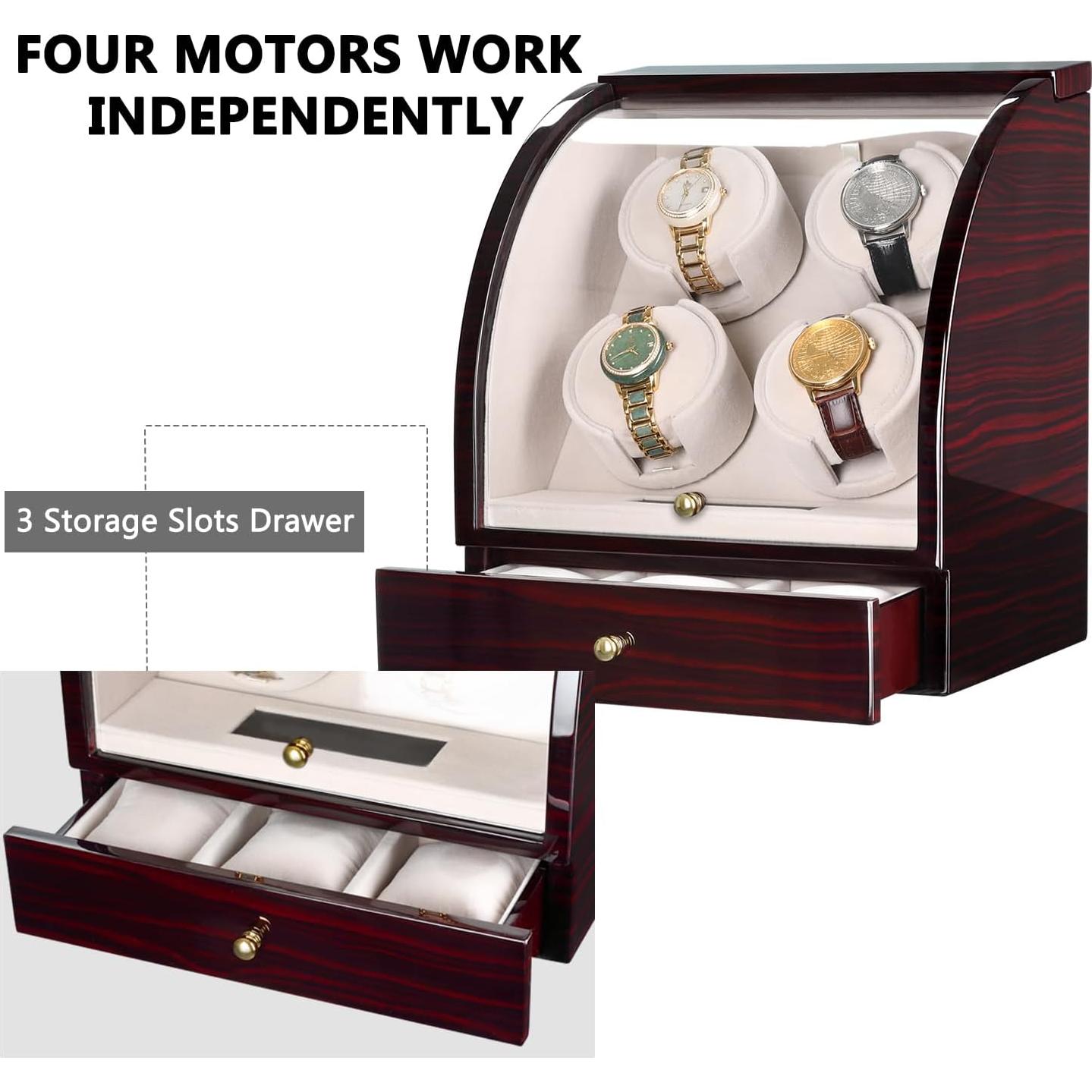 Enrollador de Reloj CHIYODA para 4 Relojes Automáticos, Marrón