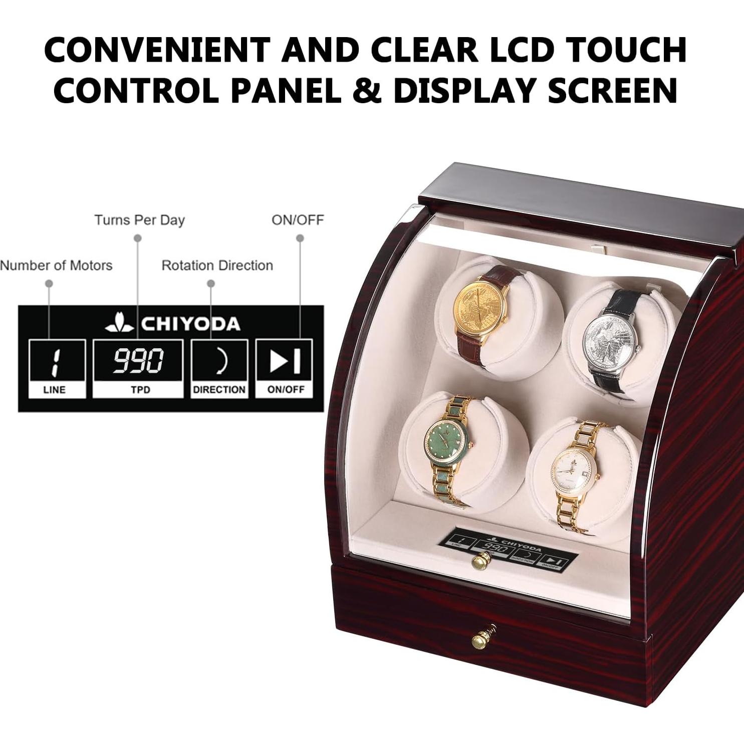 Enrollador de Reloj CHIYODA para 4 Relojes Automáticos, Marrón