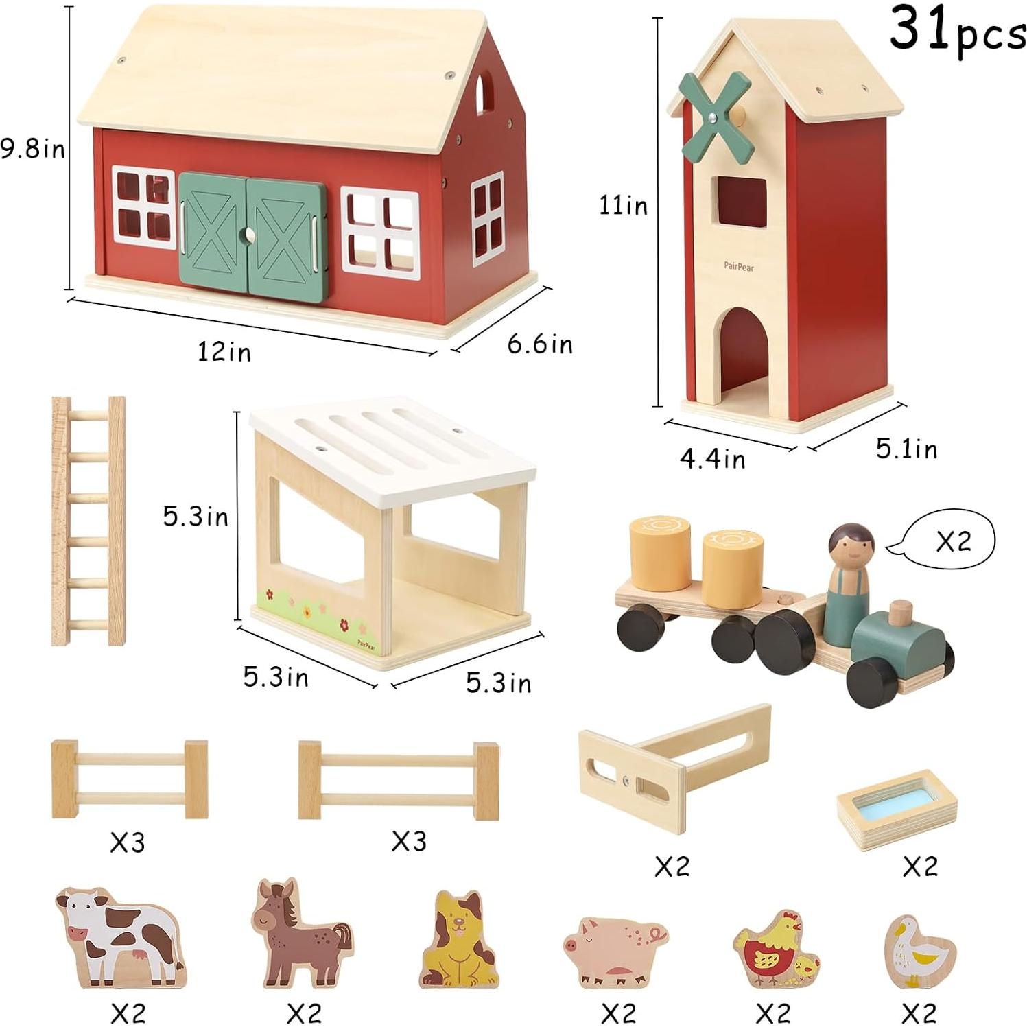 Juego de Granja de Madera PairPear 31 Piezas con Tractor