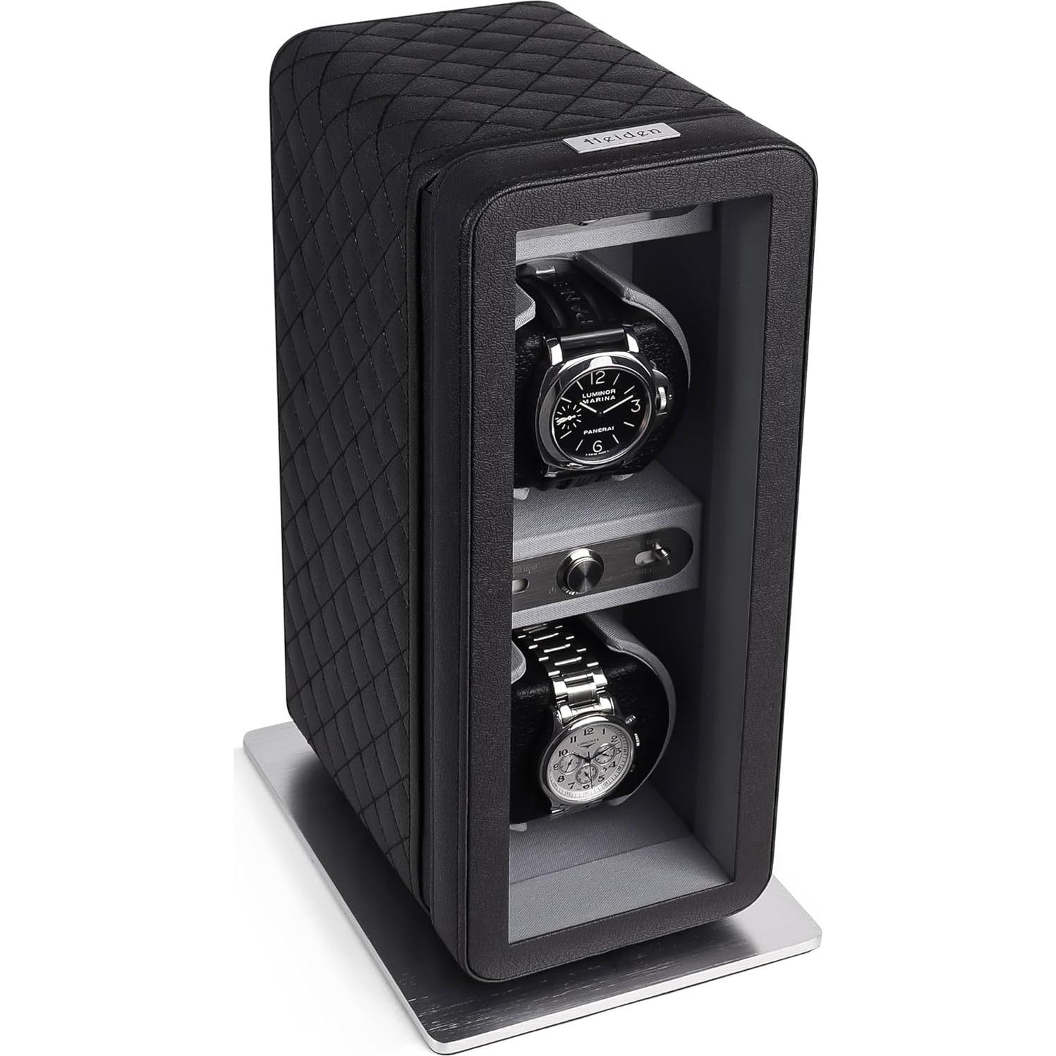 Enrollador de Relojes Doble Heiden Monaco en Cuero Negro