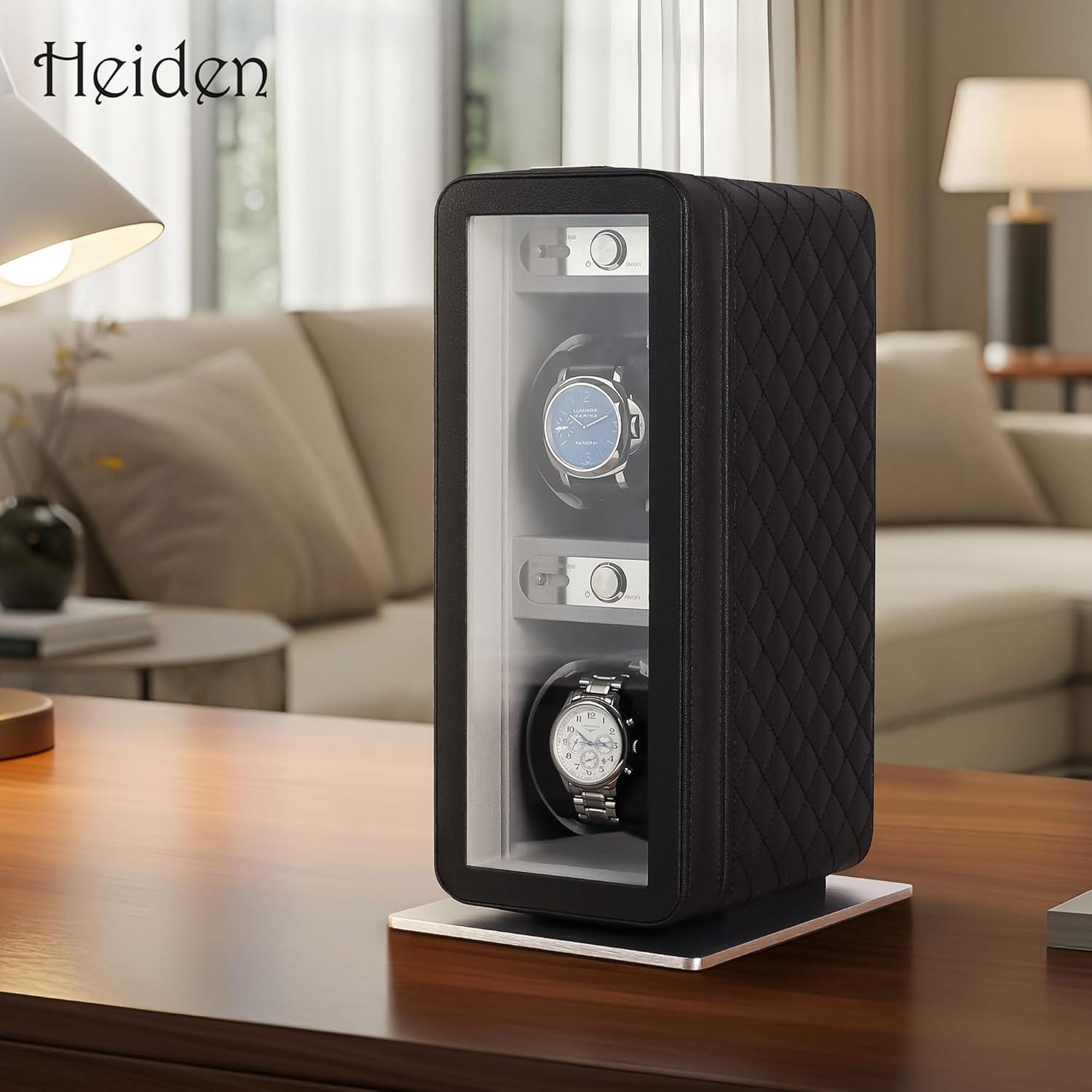 Enrollador de Relojes Doble Heiden Monaco en Cuero Negro