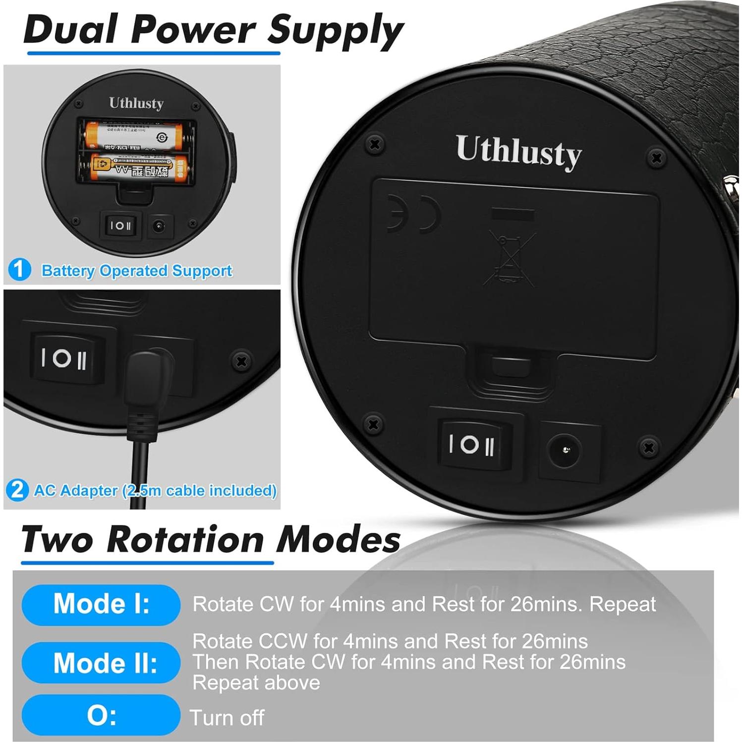 Enrollador de Relojes Automáticos Uthlusty Negro con Motor Silencioso