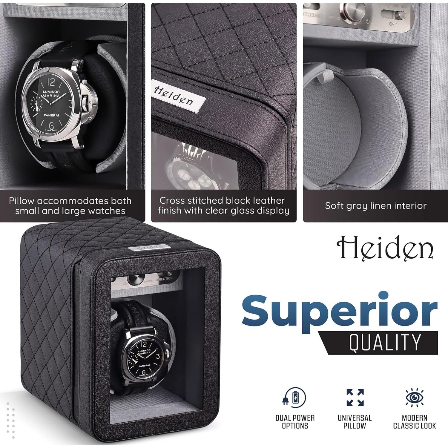 Enrollador de Relojes Heiden Monaco - Cuero Negro - 12 Configuraciones