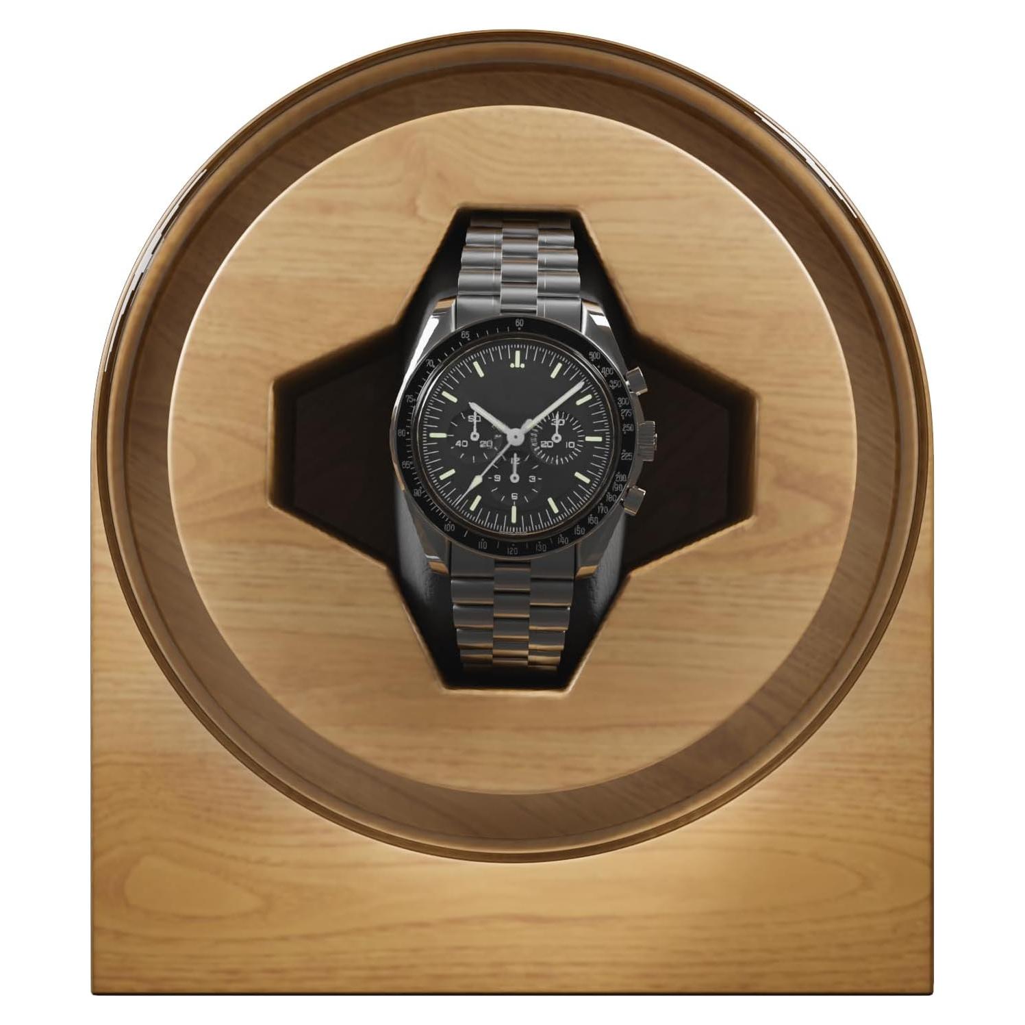 Enrollador Automático de Reloj Yotangcit - Motor Silencioso, Grano de Madera