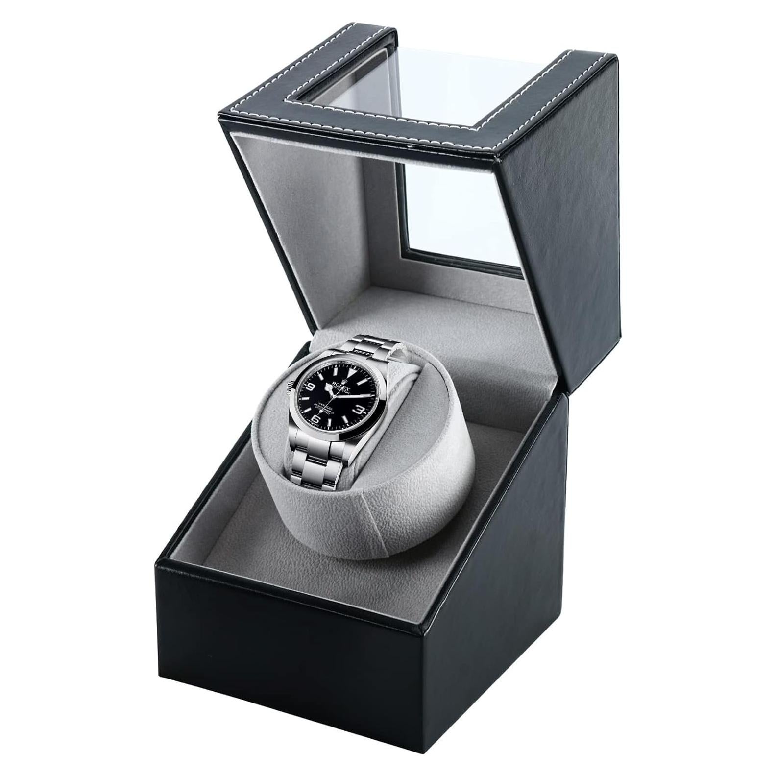 Enrollador de Reloj Individual Homend en Cuero Negro, Motor Silencioso