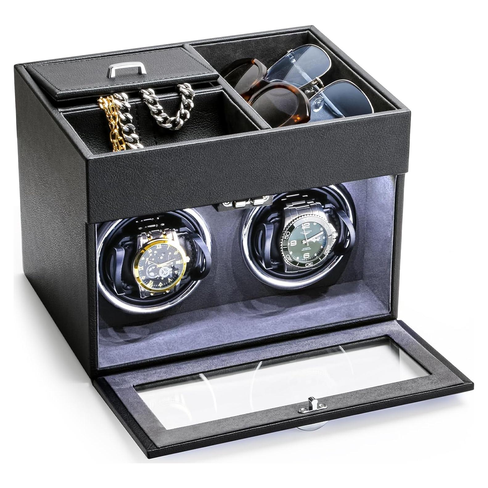Winder de Reloj Doble Veloria con Organizador de Joyería Negro