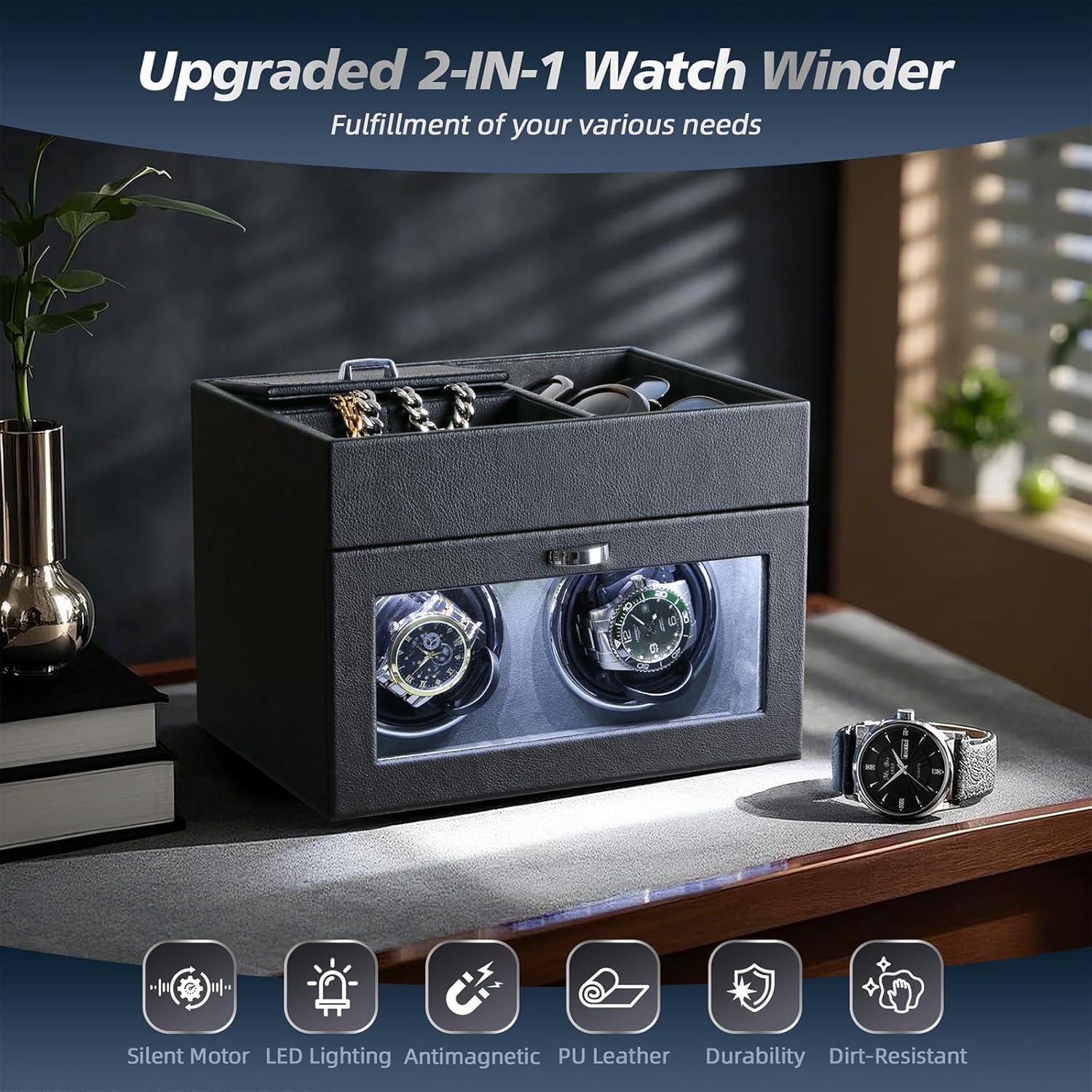 Winder de Reloj Doble Veloria con Organizador de Joyería Negro