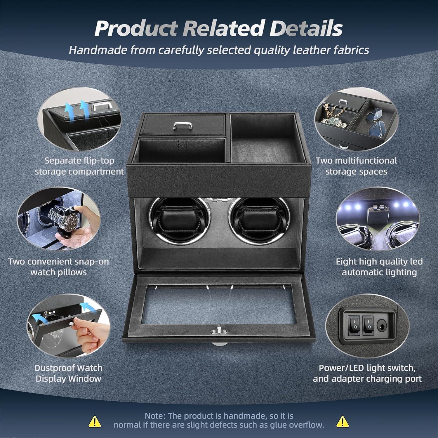 Winder de Reloj Doble Veloria con Organizador de Joyería Negro