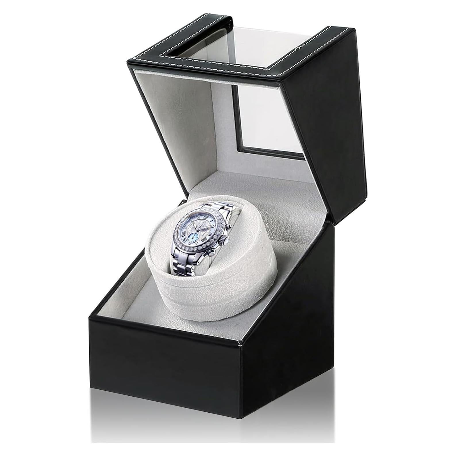 Reloj Winder Automático NATGAI en Cuero Negro con Motor Silencioso