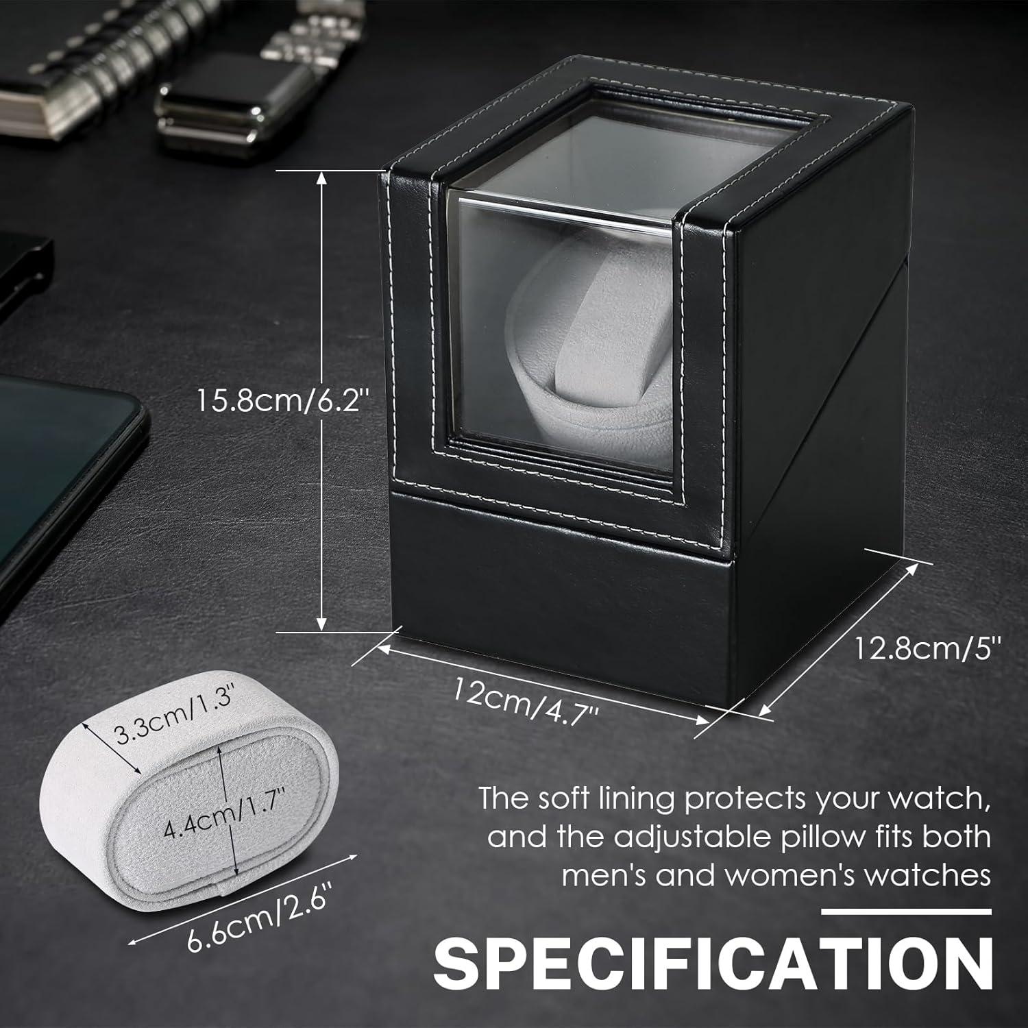 Reloj Winder Automático NATGAI en Cuero Negro con Motor Silencioso