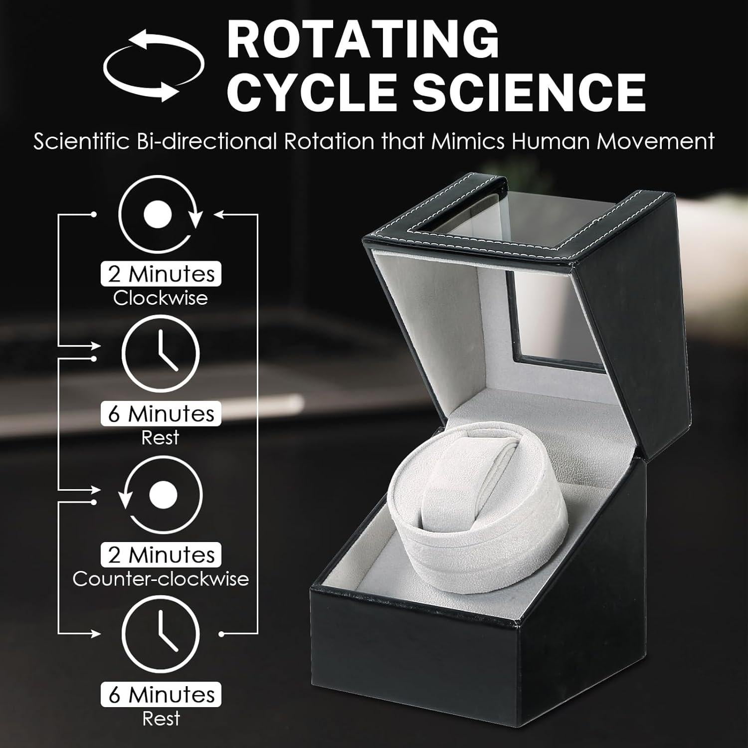 Reloj Winder Automático NATGAI en Cuero Negro con Motor Silencioso