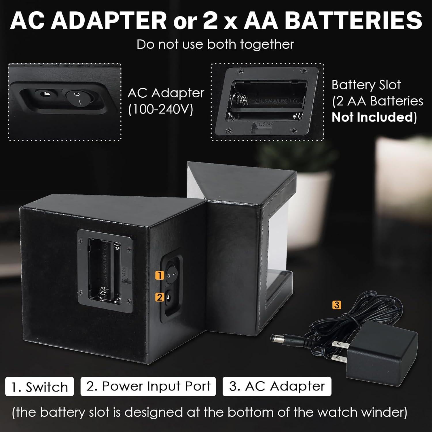 Reloj Winder Automático NATGAI en Cuero Negro con Motor Silencioso