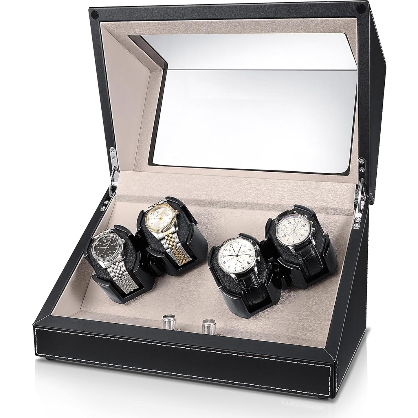 Enrollador de Relojes Automáticos 4 Relojes Negro PU