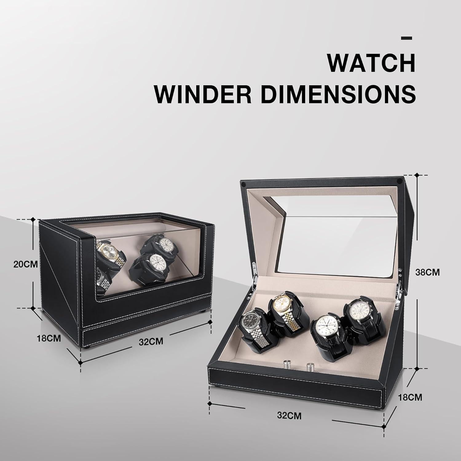 Enrollador de Relojes Automáticos 4 Relojes Negro PU