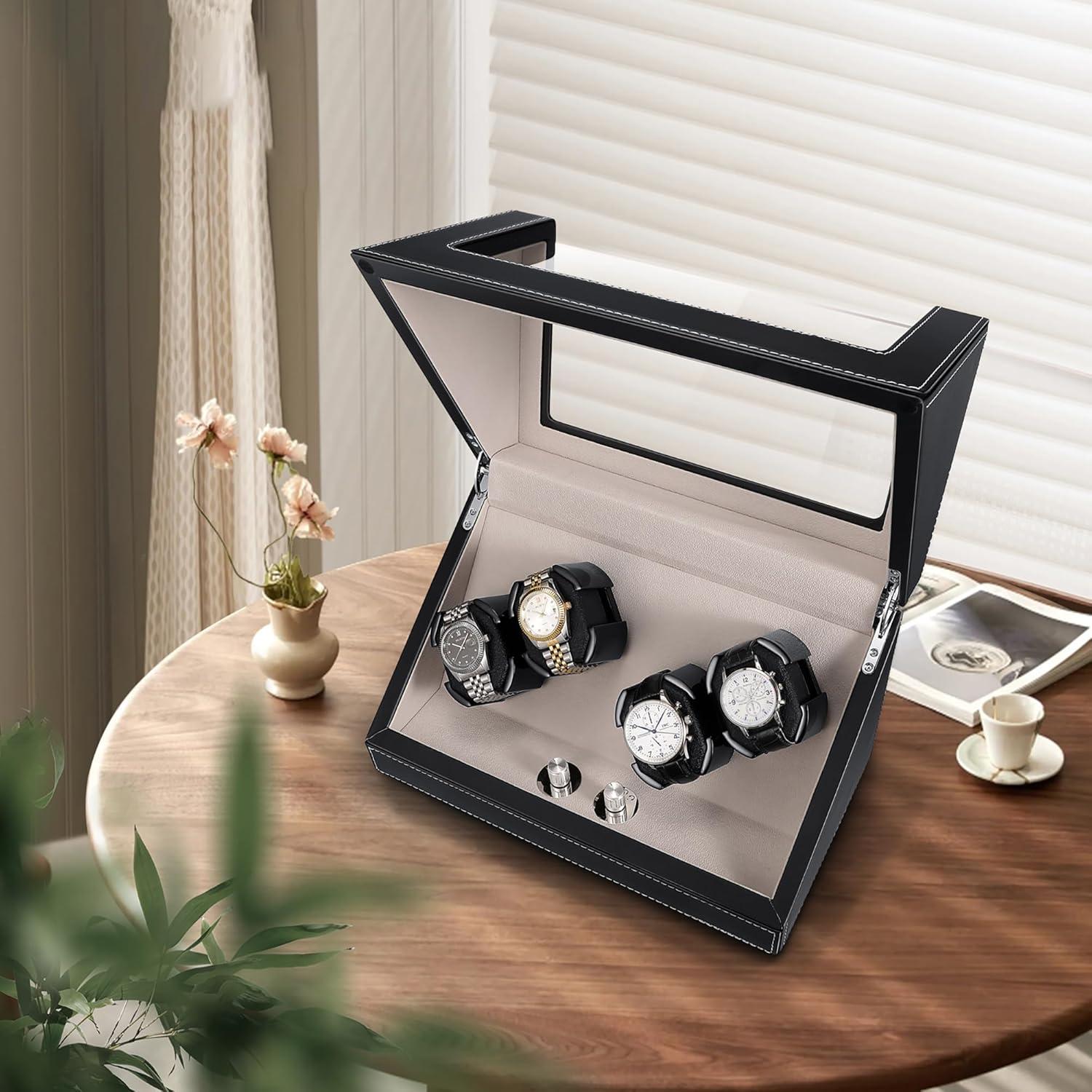 Enrollador de Relojes Automáticos 4 Relojes Negro PU