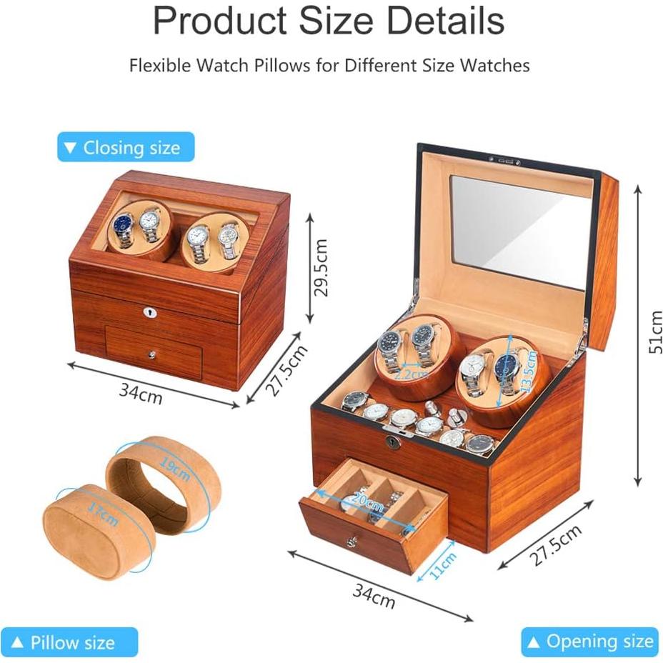 Enrollador de Relojes Automáticos JQUEEN de Madera 4+9 Almacenamientos