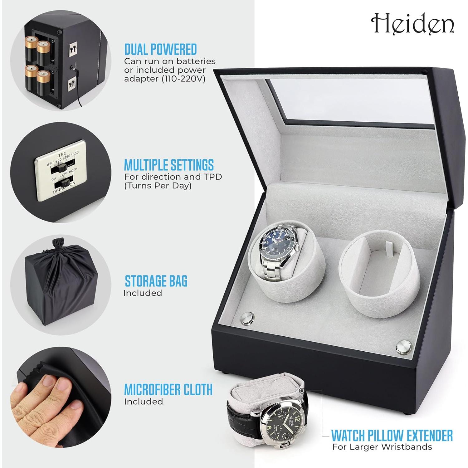 Reloj Winder Automático Doble Heiden HD10-MATTE Madera Negra