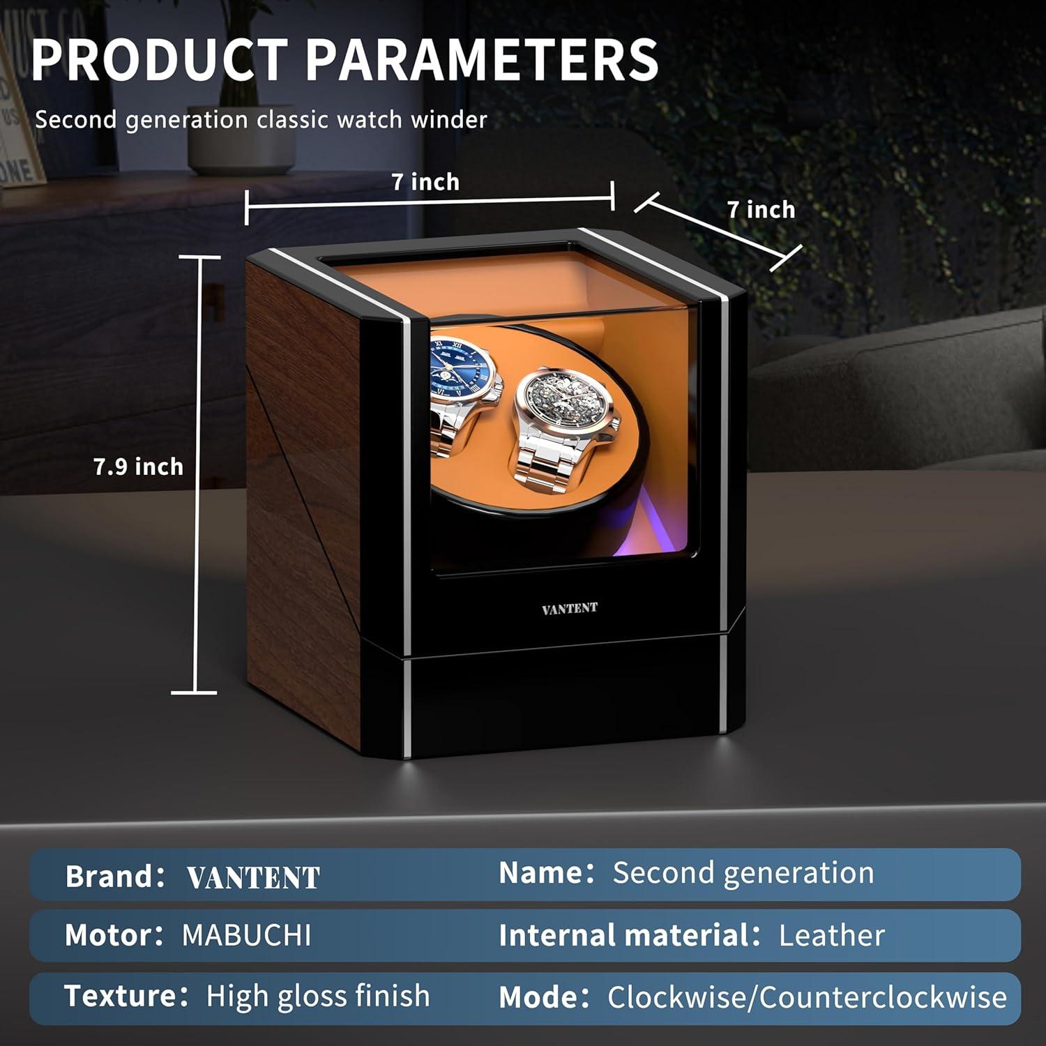 Enrollador de Relojes Automáticos VANTENT LED Marrón 2.0MAX