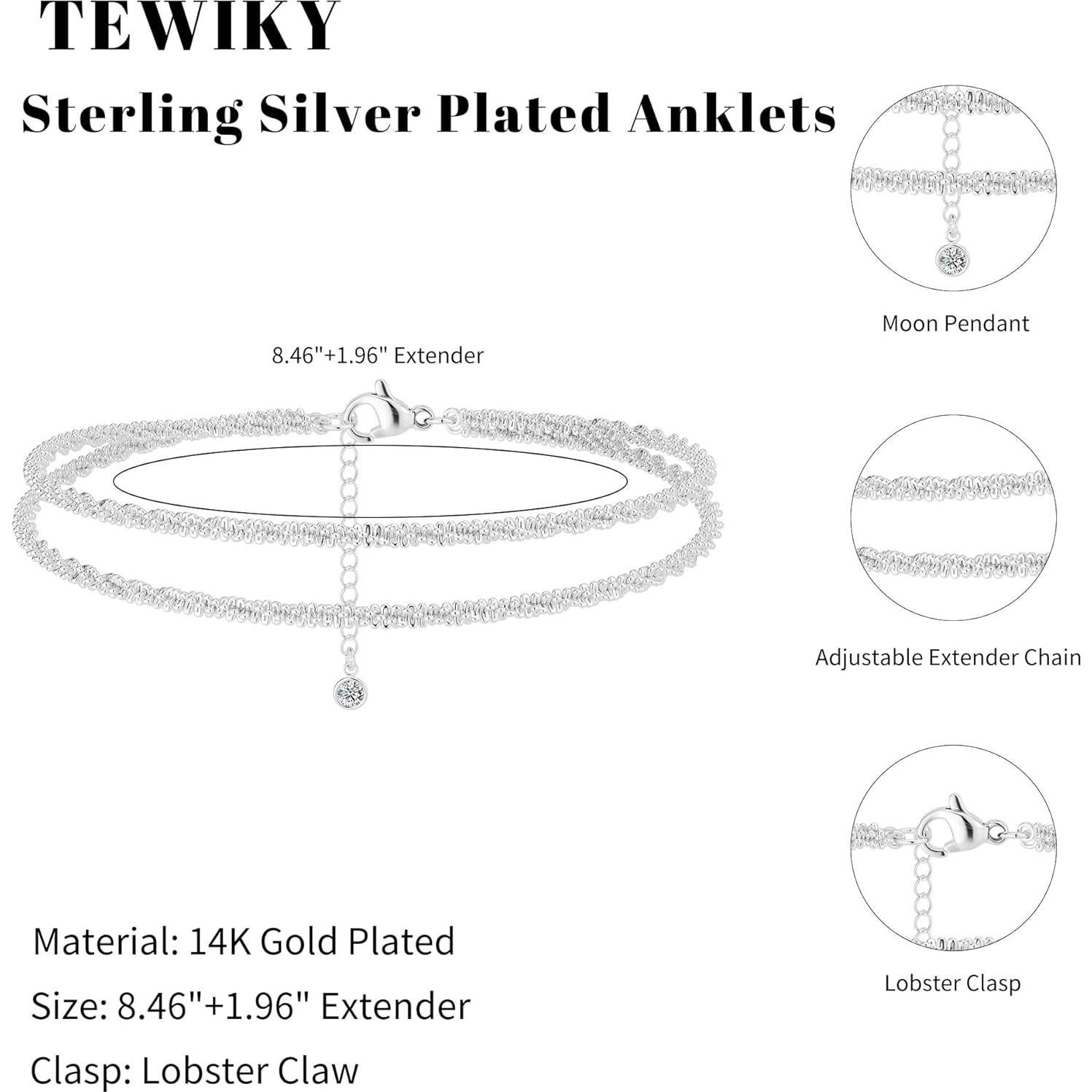 Pulsera de Tobillo de Plata Tewiky Ajustable Impermeable