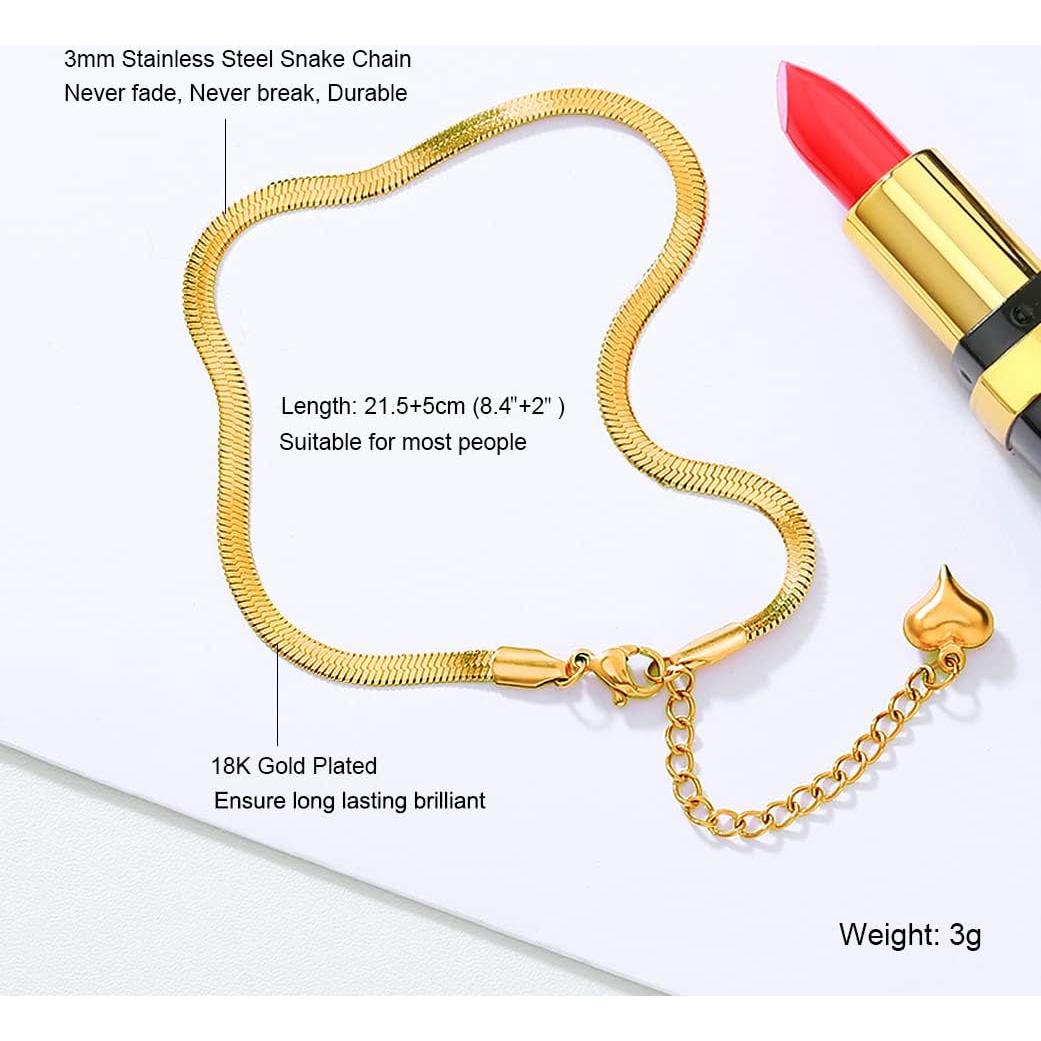 Tobillera de Oro 18K para Mujeres - Cadena de Serpiente Ajustable