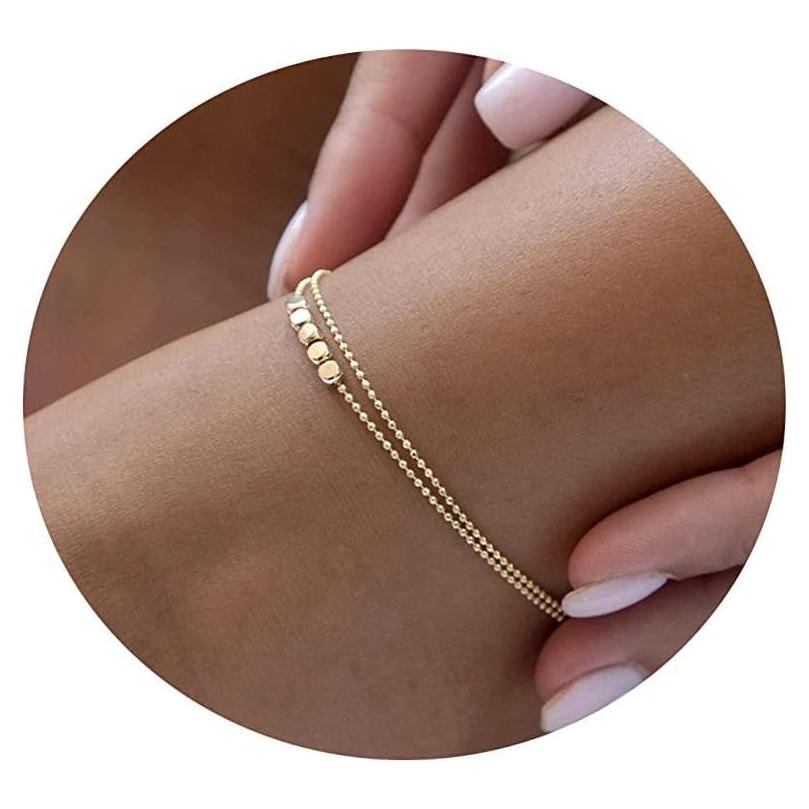 Tobilleras de Oro 18K Feskive con Perlas Dainty para Mujeres