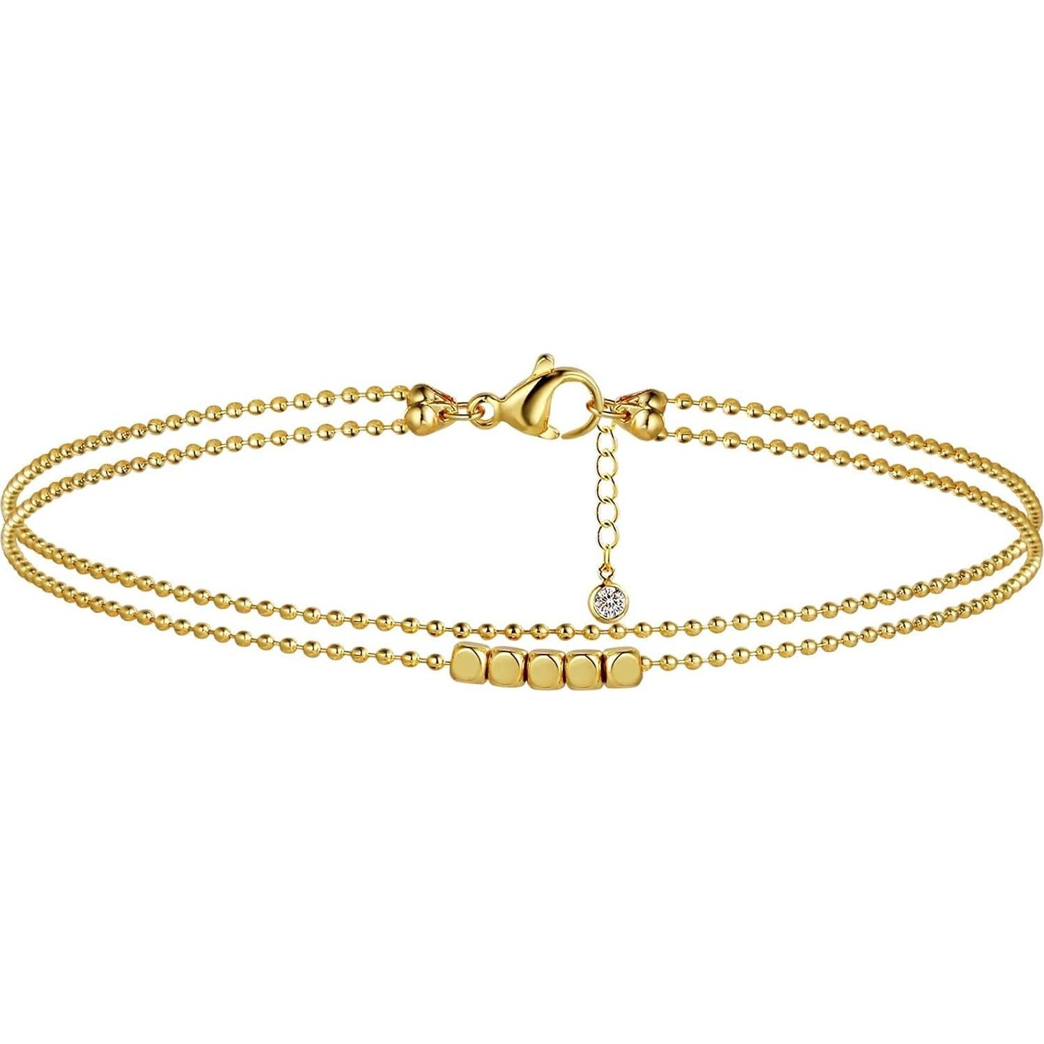 Tobilleras de Oro 18K Feskive con Perlas Dainty para Mujeres