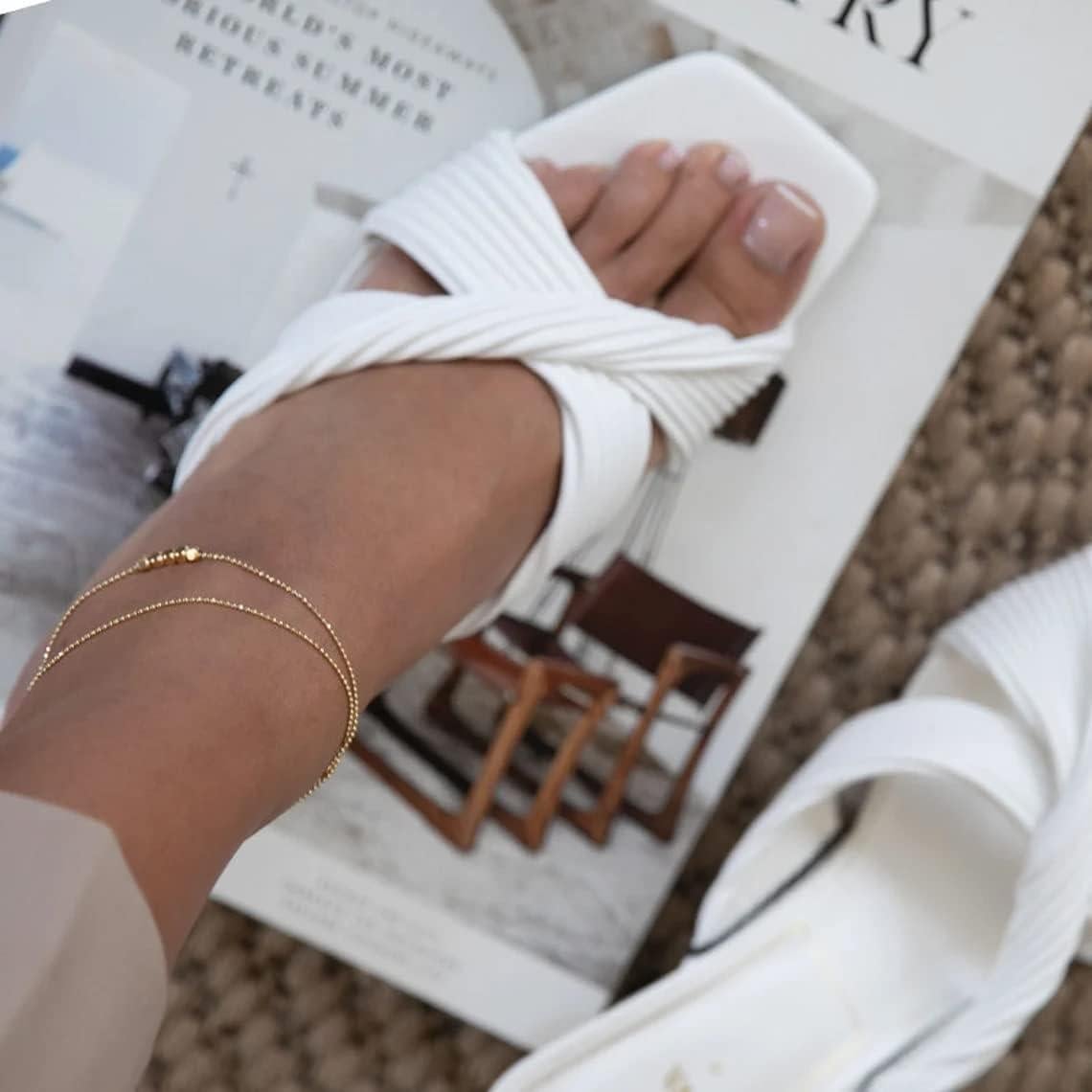 Tobilleras de Oro 18K Feskive con Perlas Dainty para Mujeres