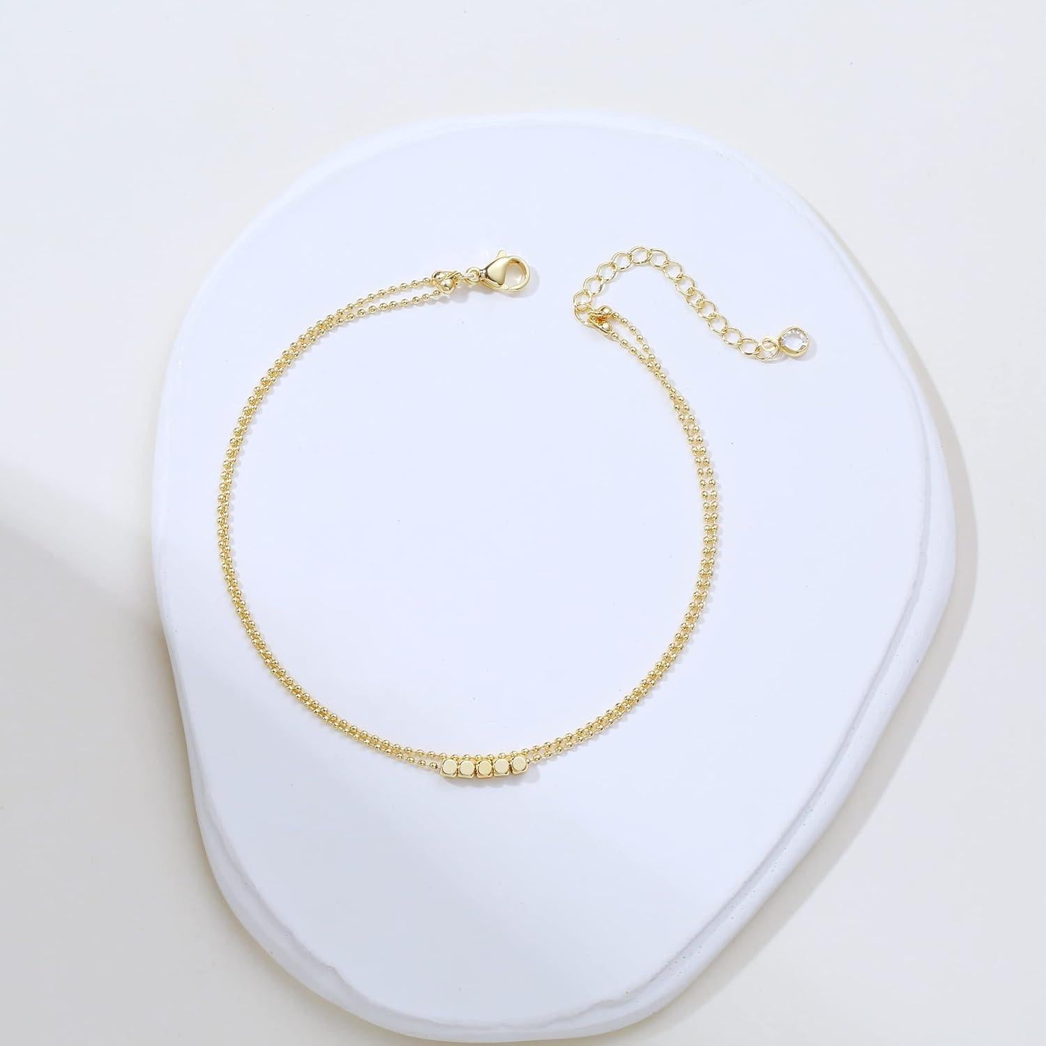 Tobilleras de Oro 18K Feskive con Perlas Dainty para Mujeres