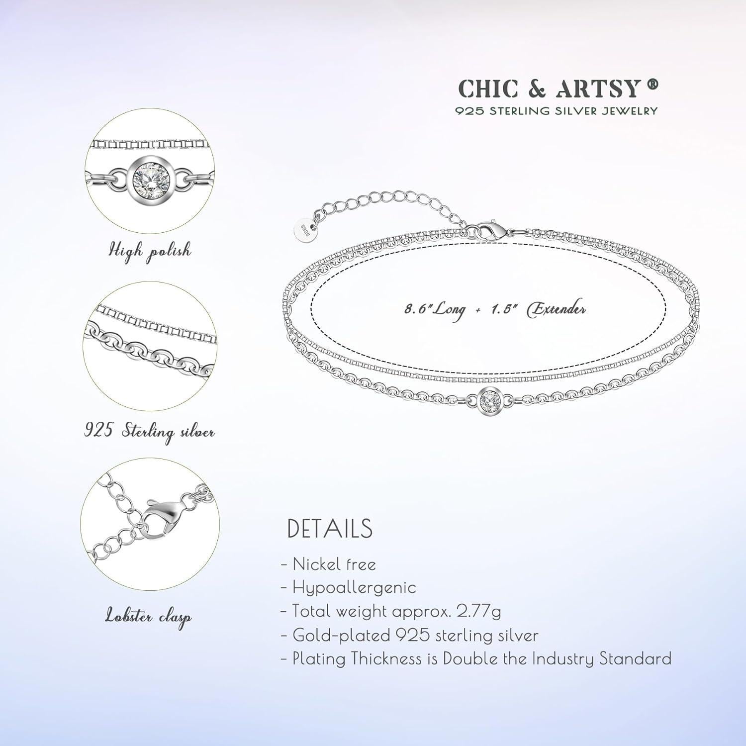 Pulsera de Tobillo Multicapa Plata Esterlina 925 CHIC & ARTSY