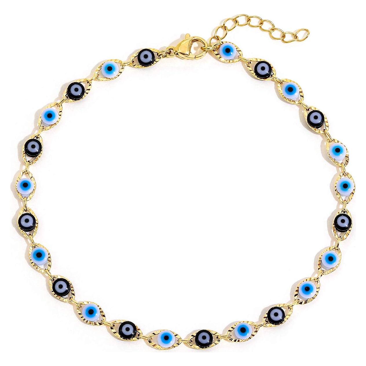 Pulsera de Tobillo SLOONG Ojo Maligno Oro 14K Ajustable