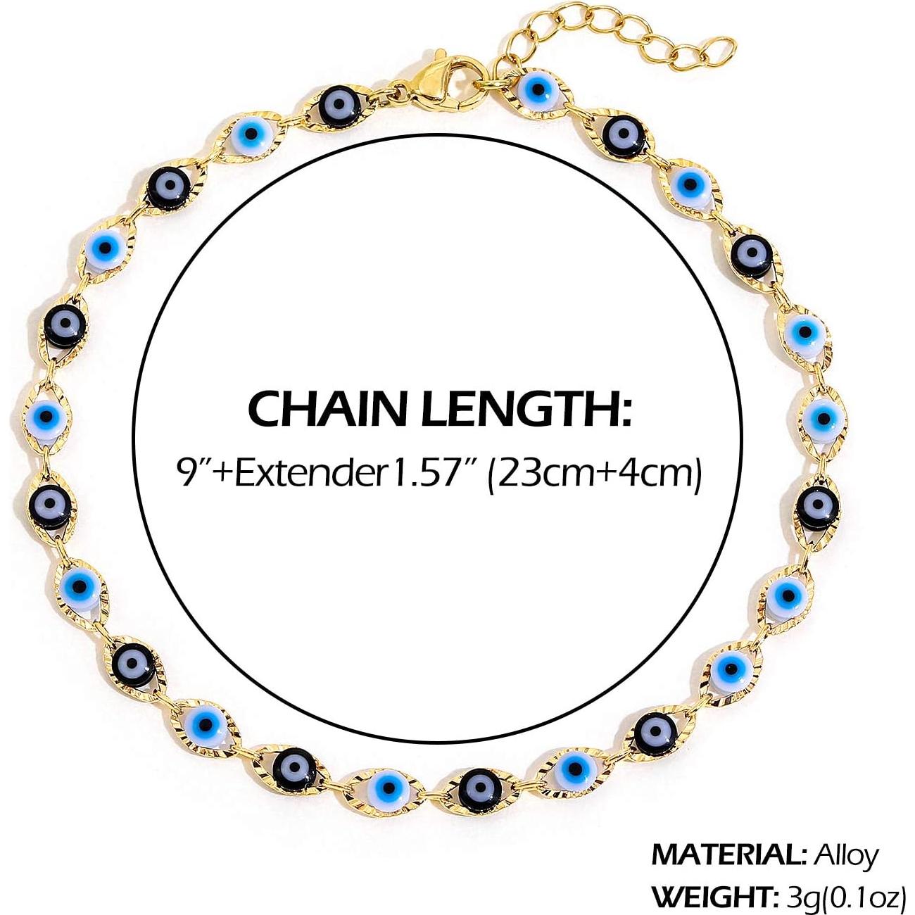 Pulsera de Tobillo SLOONG Ojo Maligno Oro 14K Ajustable