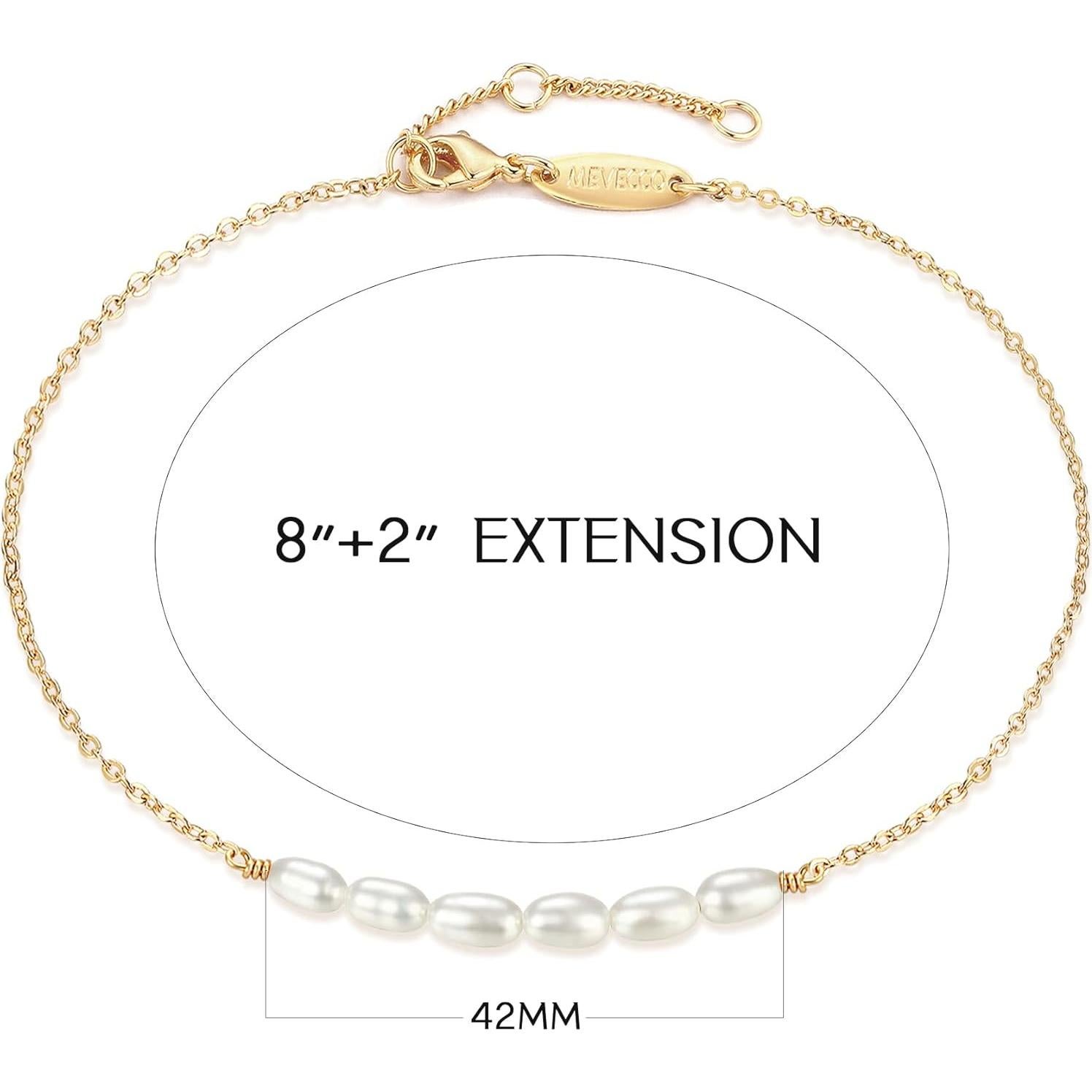 Tobillera Dorada Boho MEVECCO con Perla Ajustable 21.1cm