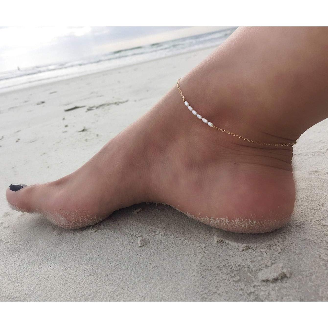 Tobillera Dorada Boho MEVECCO con Perla Ajustable 21.1cm