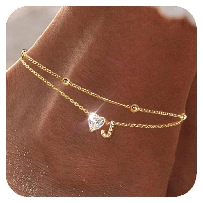 Pulsera de Tobillo de Oro 14K MYYOII con Iniciales CZ Ajustable
