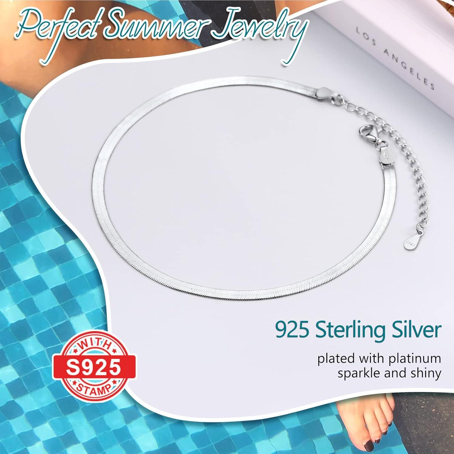 Pulsera de Tobillo Prosilver 925 Plata Esterlina Ajustable 22-27 cm