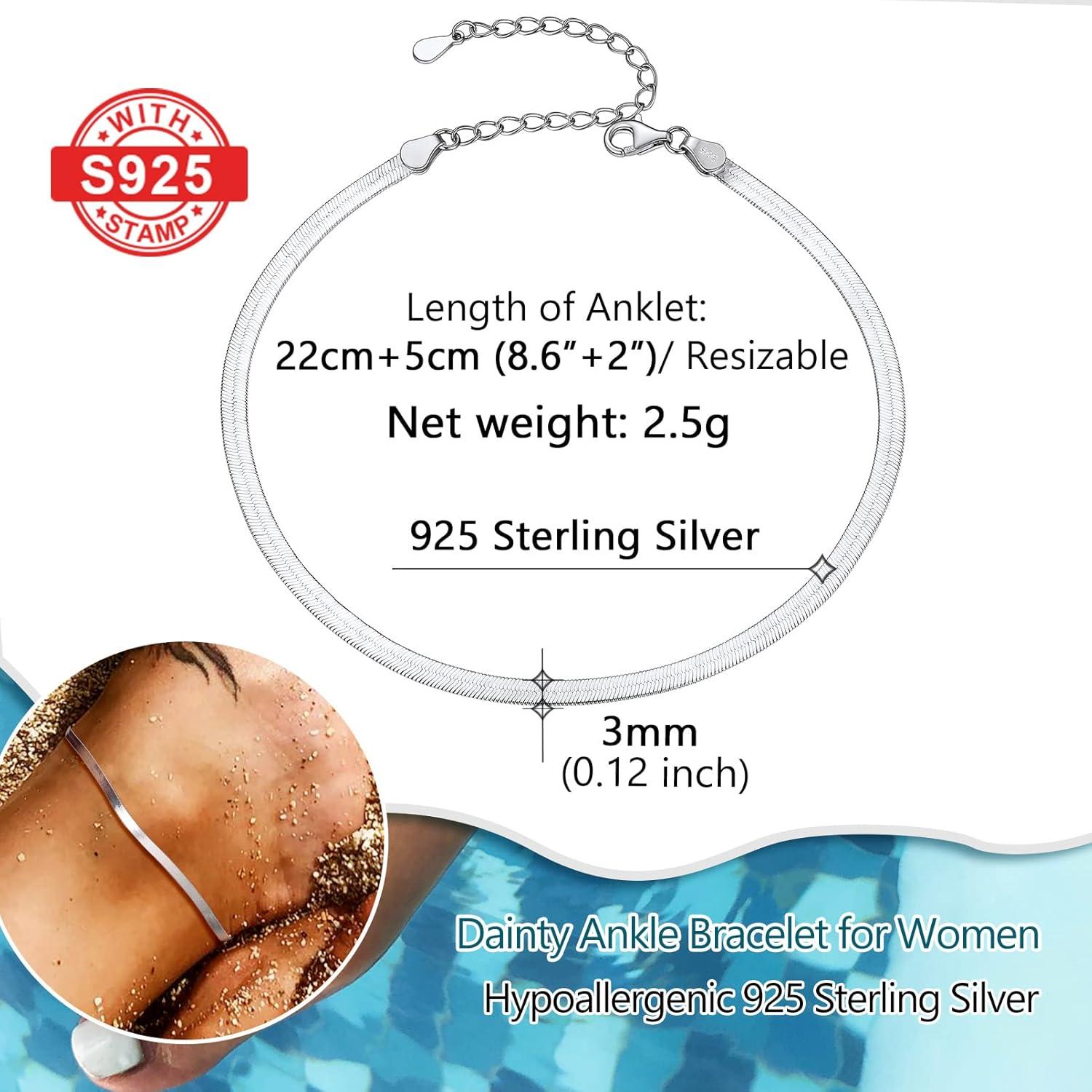 Pulsera de Tobillo Prosilver 925 Plata Esterlina Ajustable 22-27 cm