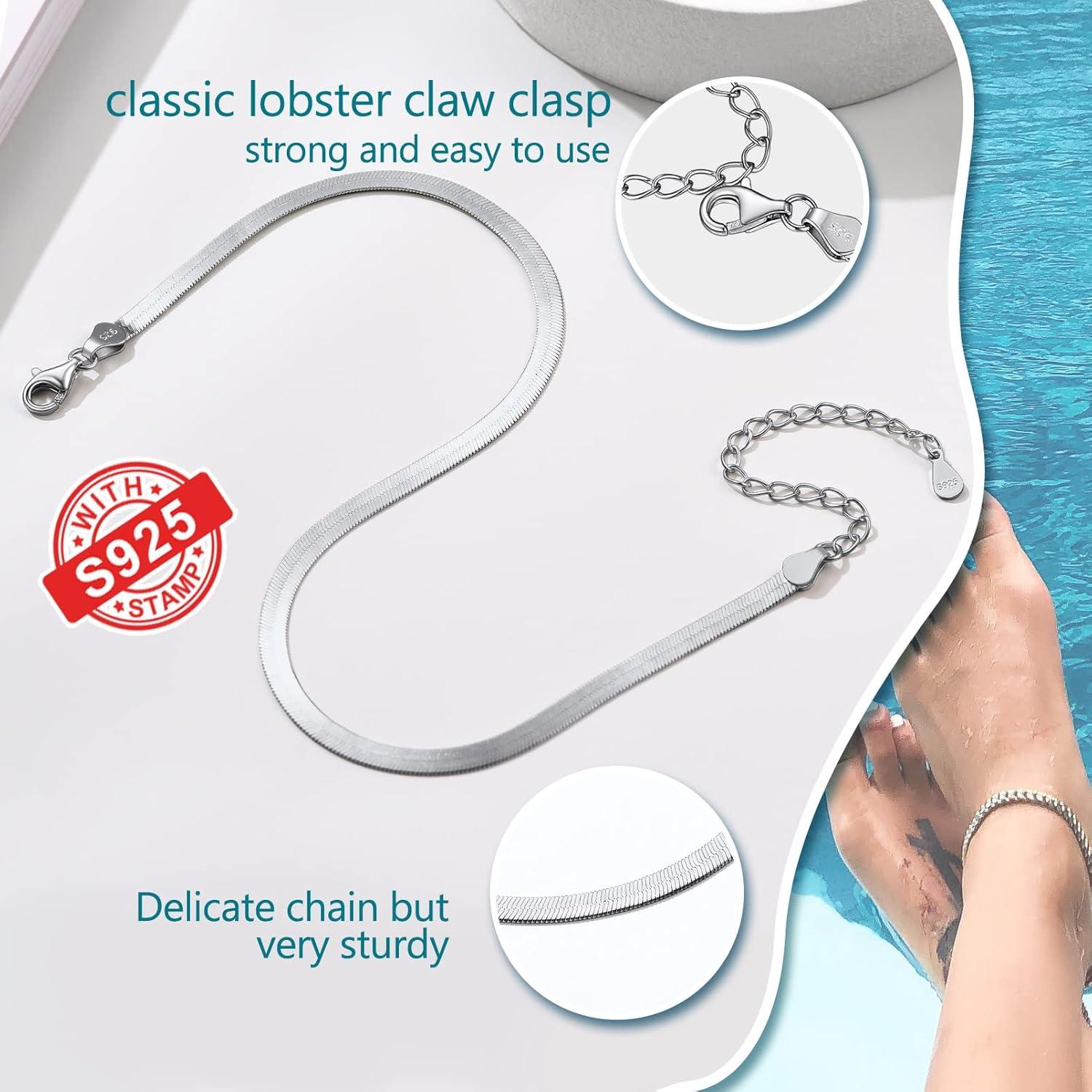 Pulsera de Tobillo Prosilver 925 Plata Esterlina Ajustable 22-27 cm