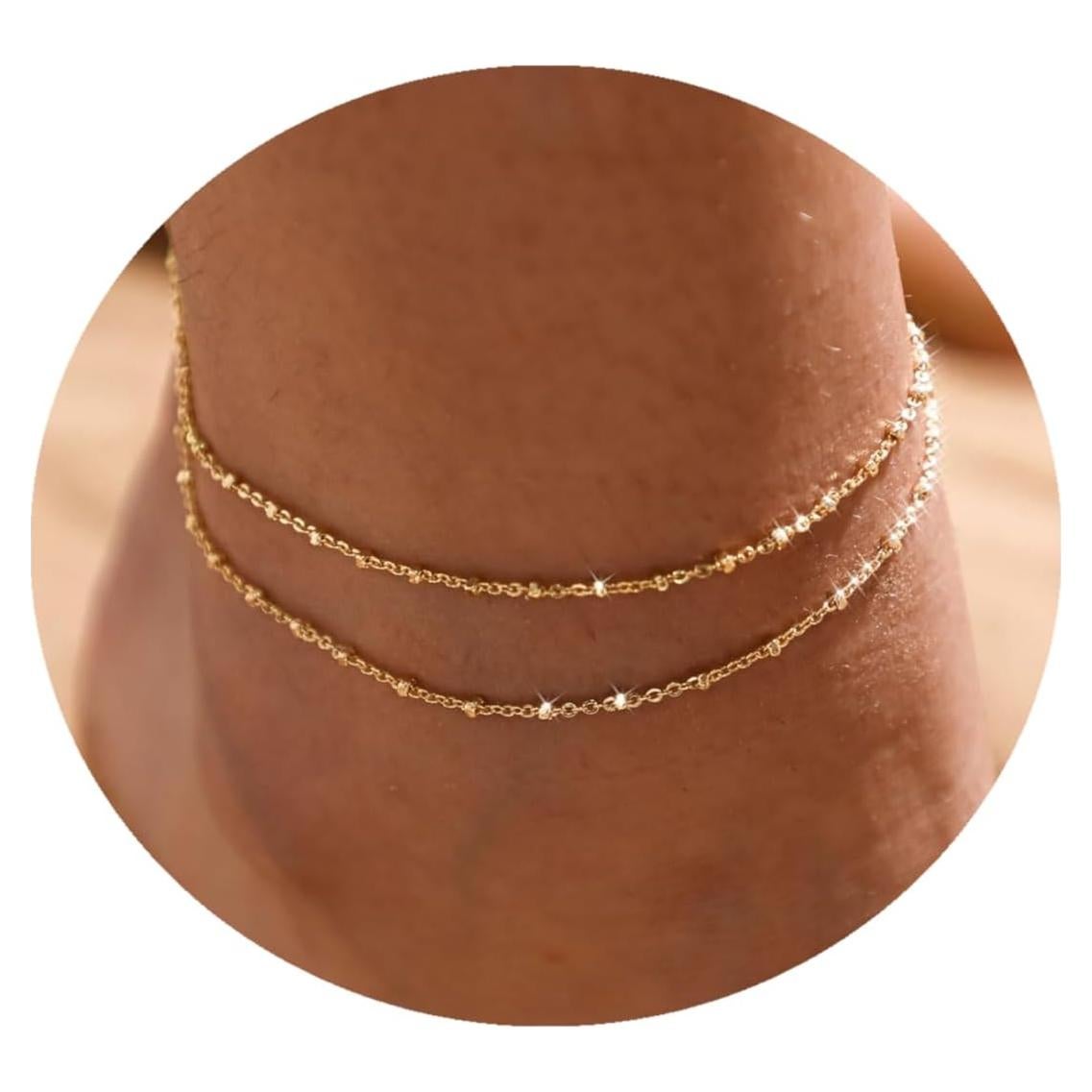 Tobillera de Plata y Oro 14K para Mujeres - Ajustable 21 cm